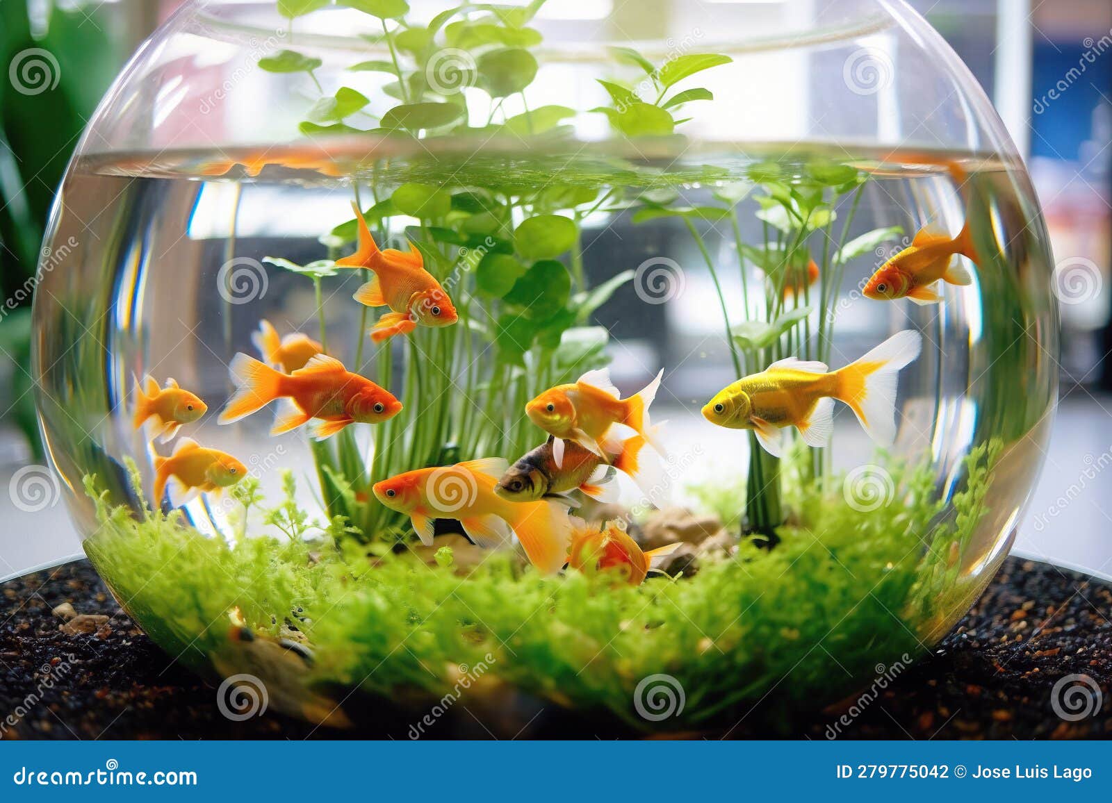 Round Fish Tank with Goldfish Stock Illustration - Illustration of