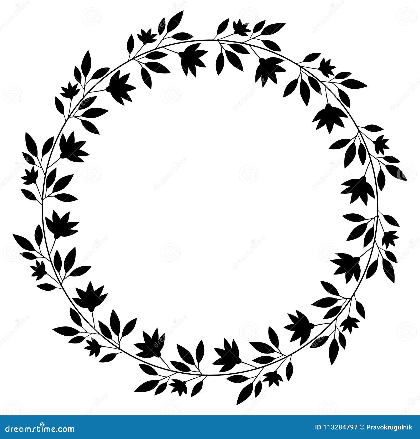 Round Floral Vector Wreath, Black Border Stock Vector - Illustration of ...