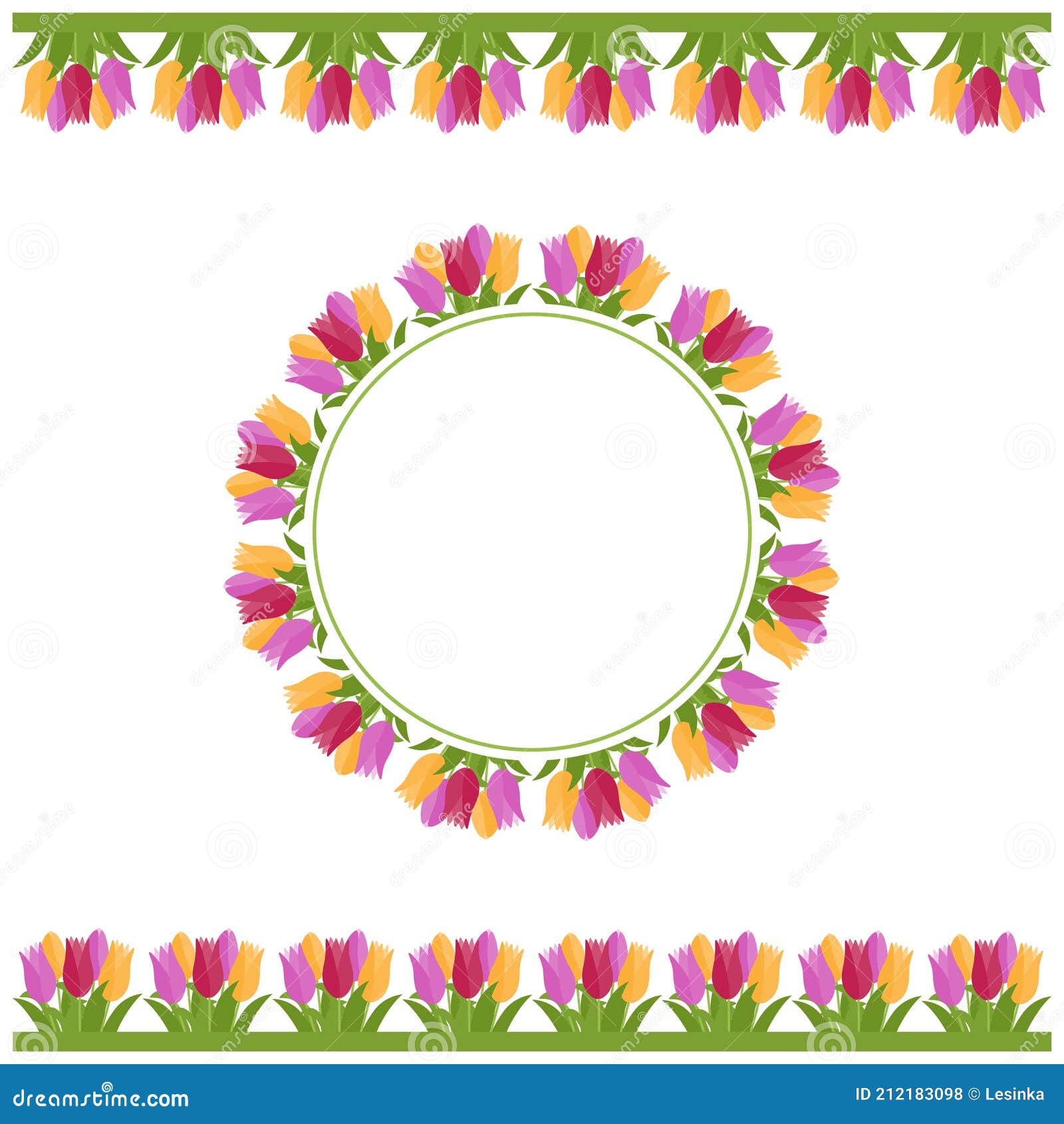 Round Flower Frame Made of Tulips and Flower Border Stock Vector ...