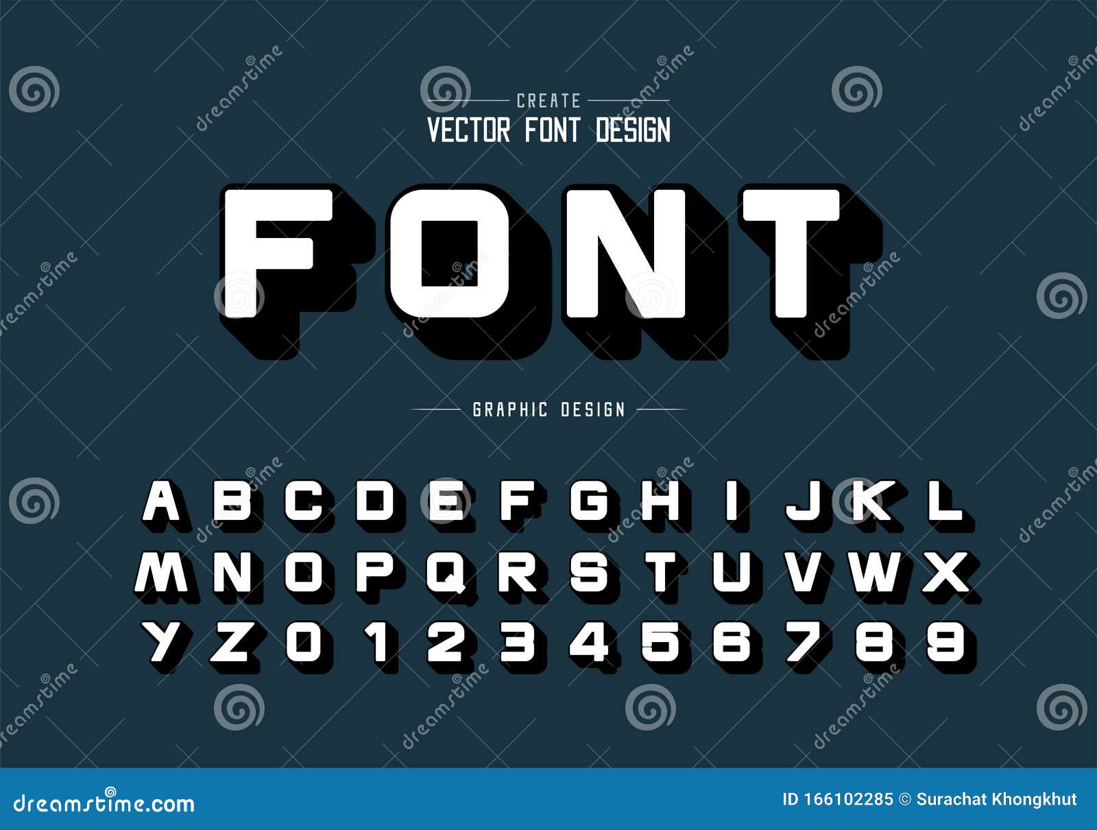 round font and alphabet , shadow  typeface letter and number, graphic text on background