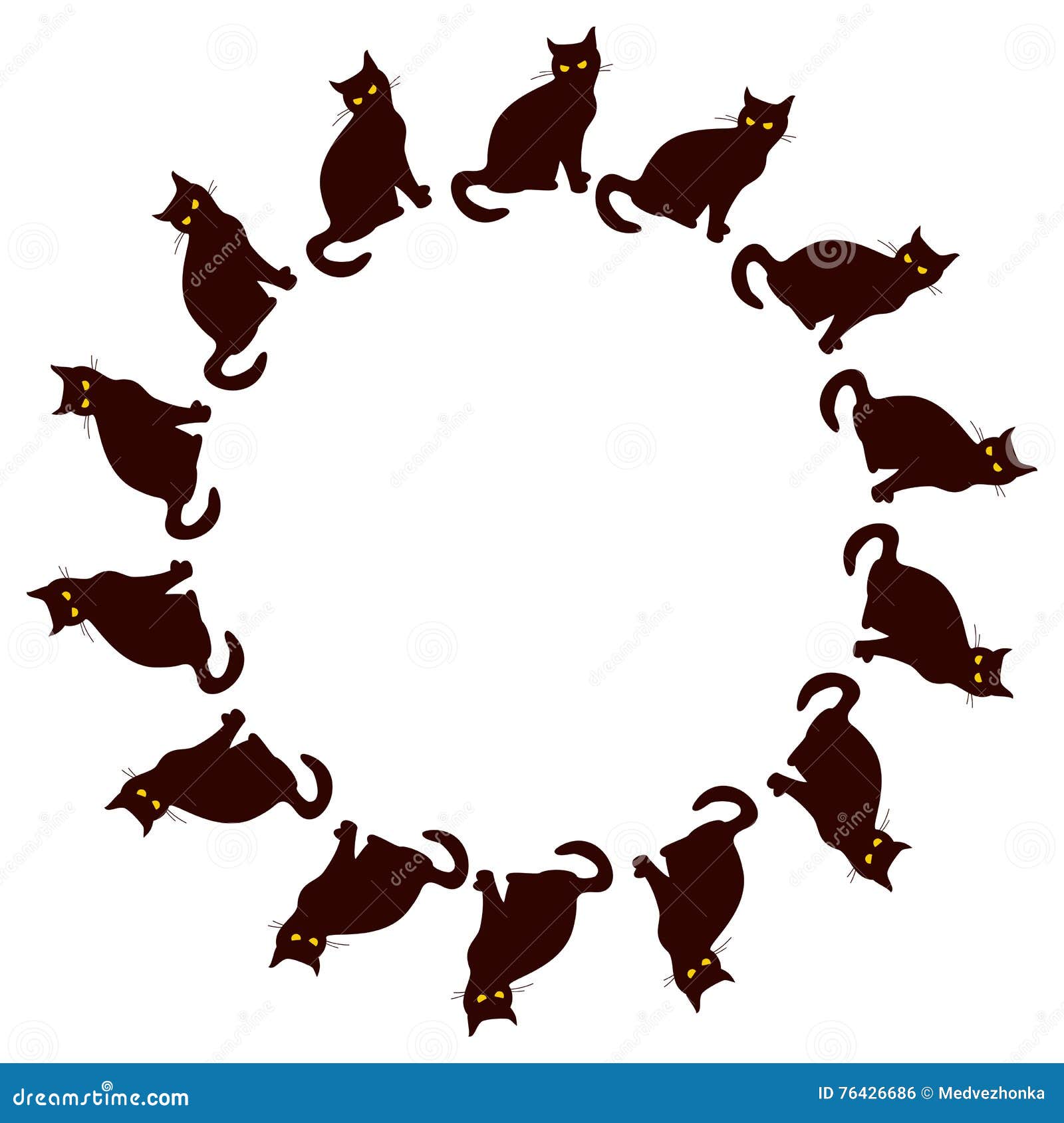 Round Frame with Black Cat Silhouette. Stock Illustration Illustration of custom, designs