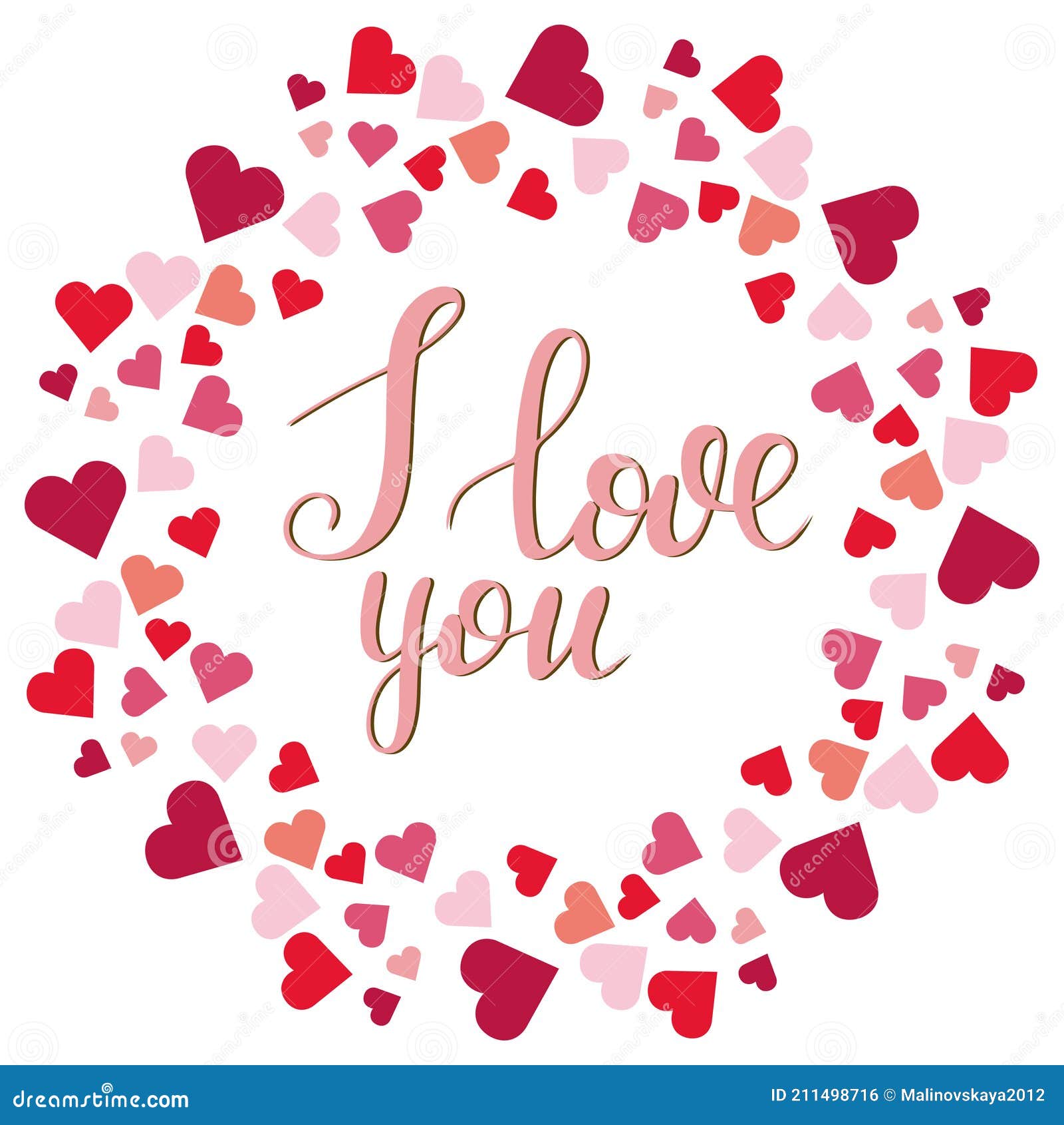 Round Frame with Hearts. Vector, Frame and Inscription. I Love You