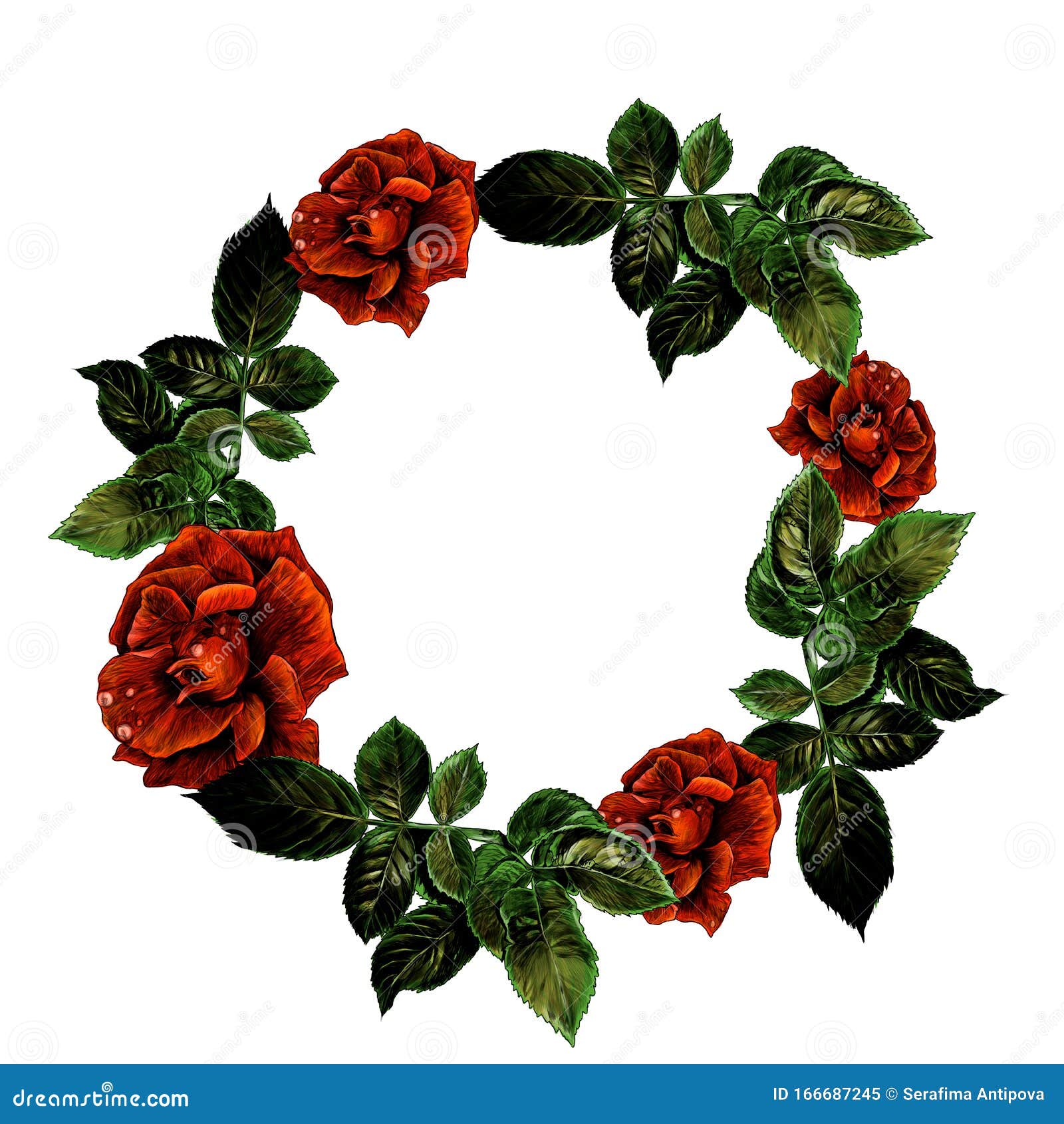 Round frame of roses stock vector. Illustration of painted - 166687245