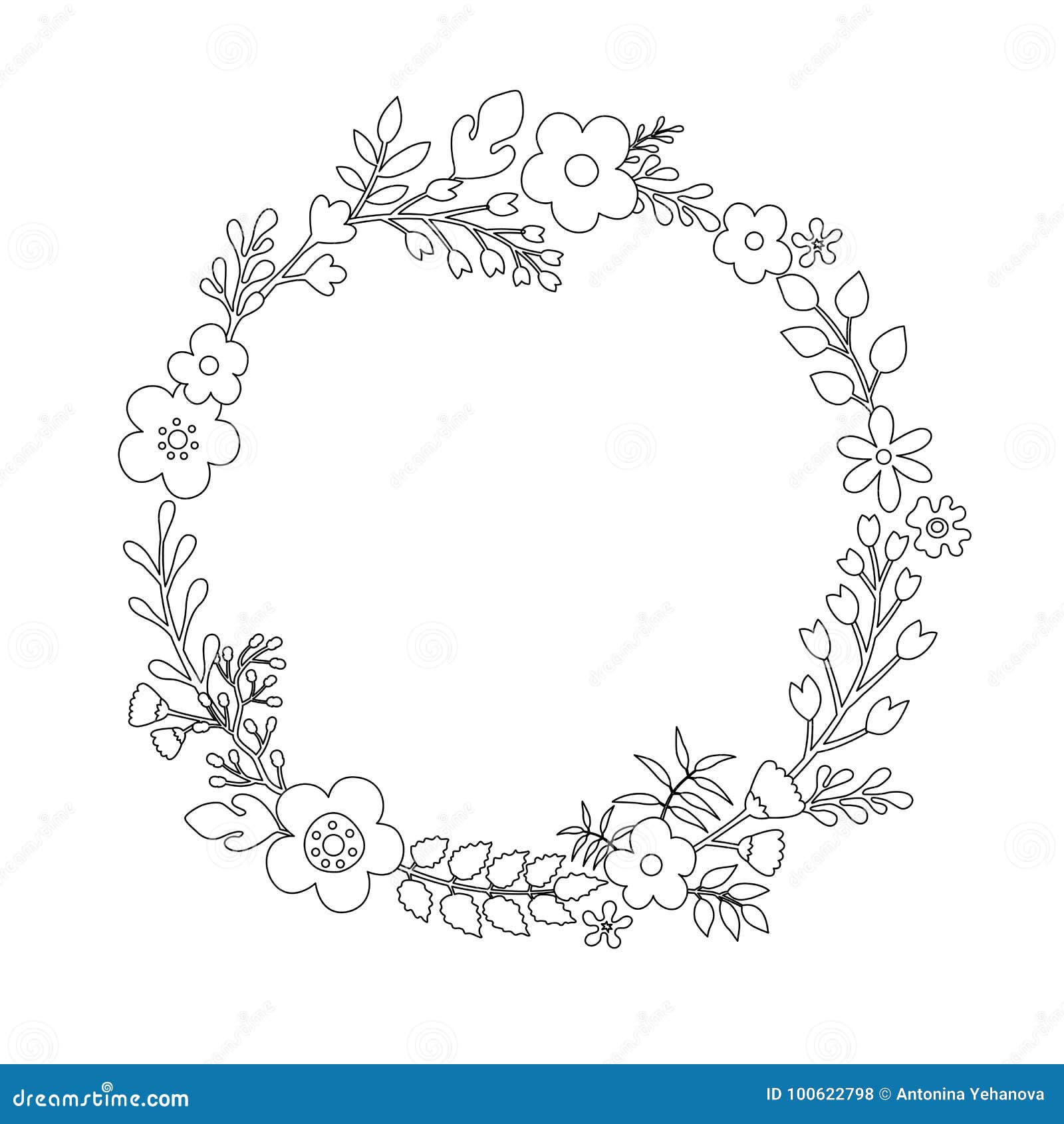 Wreath of wildflowers. stock vector. Illustration of hand 100622798