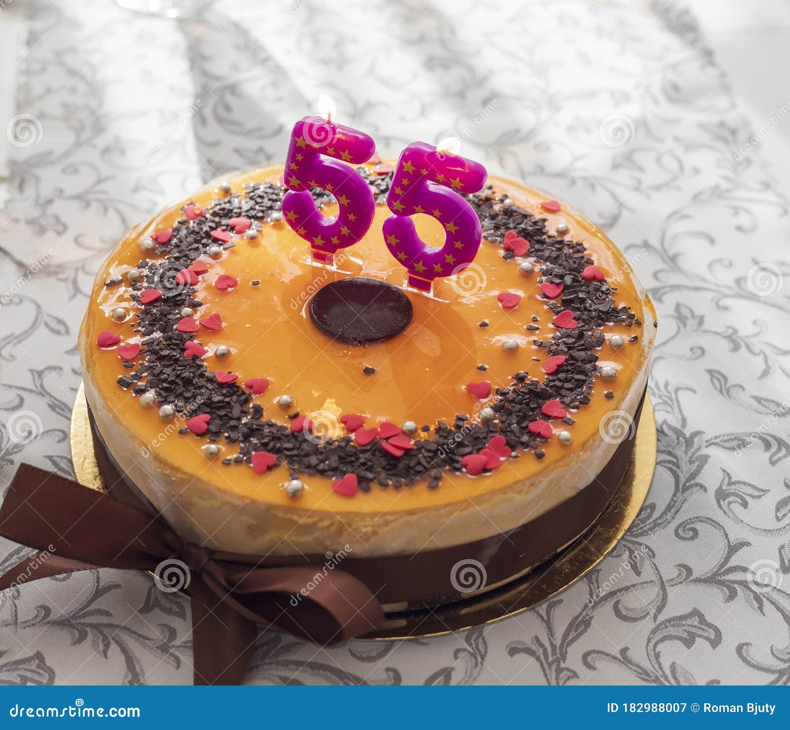 Round Fruit Birthday Cake with Number 55, Decorated with Heart and ...