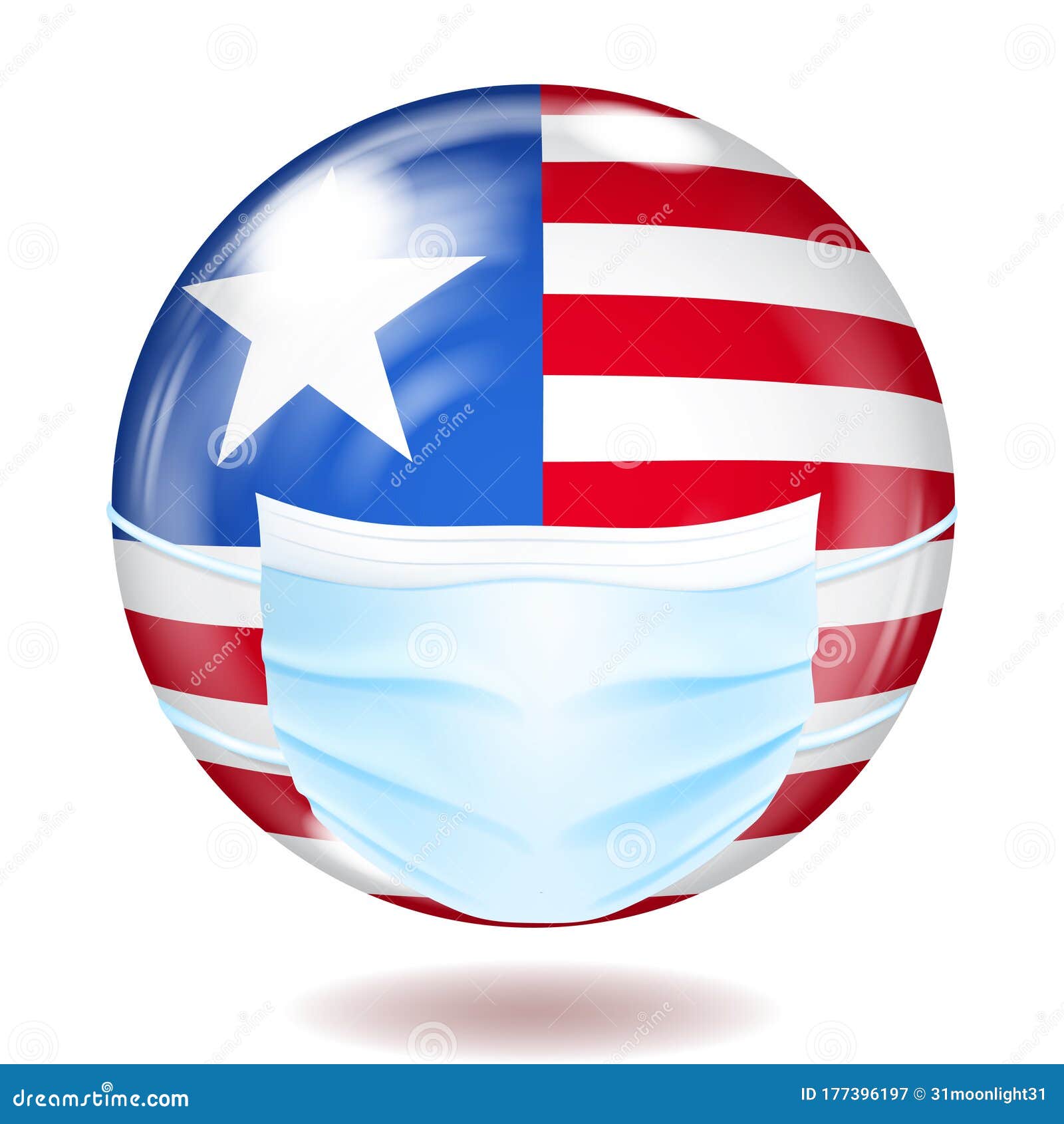 Download Round Glass Button In USA Flag Colors With A Medical Mask ...