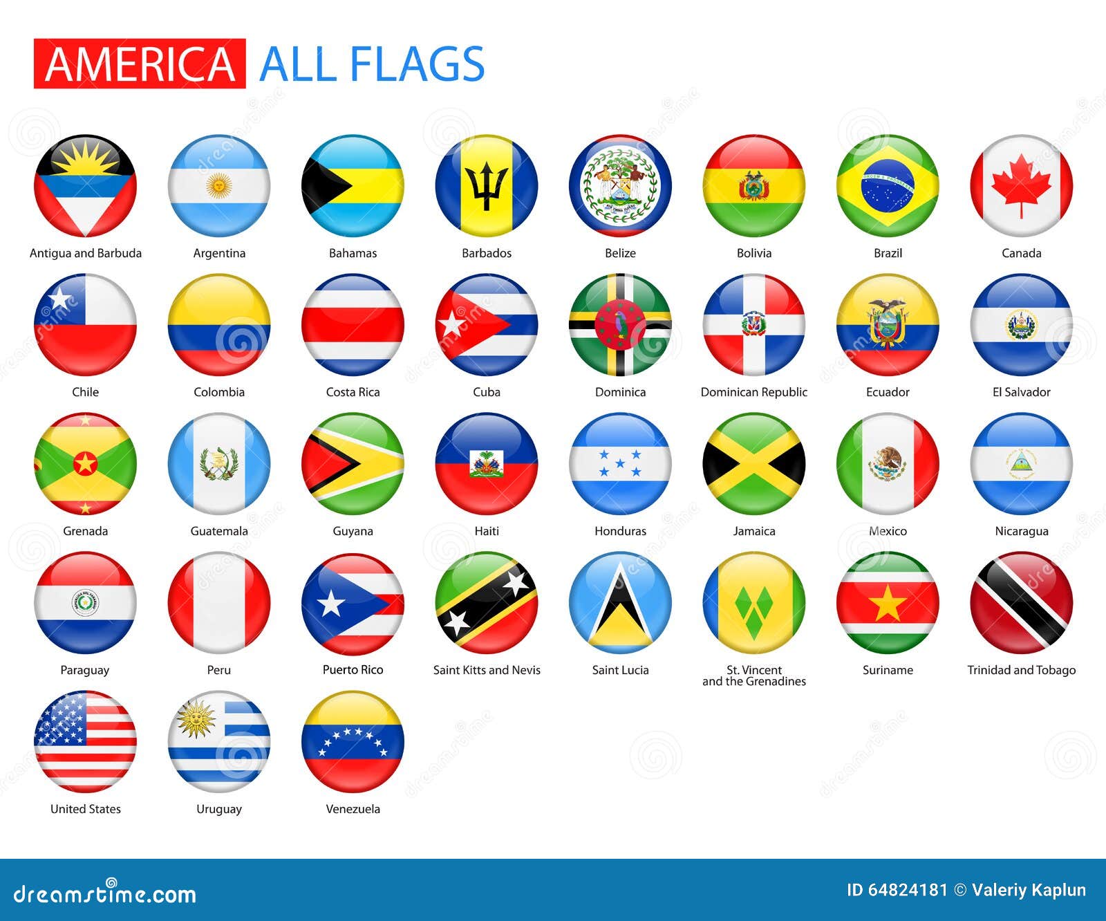 round glossy flags of america - full  collection.