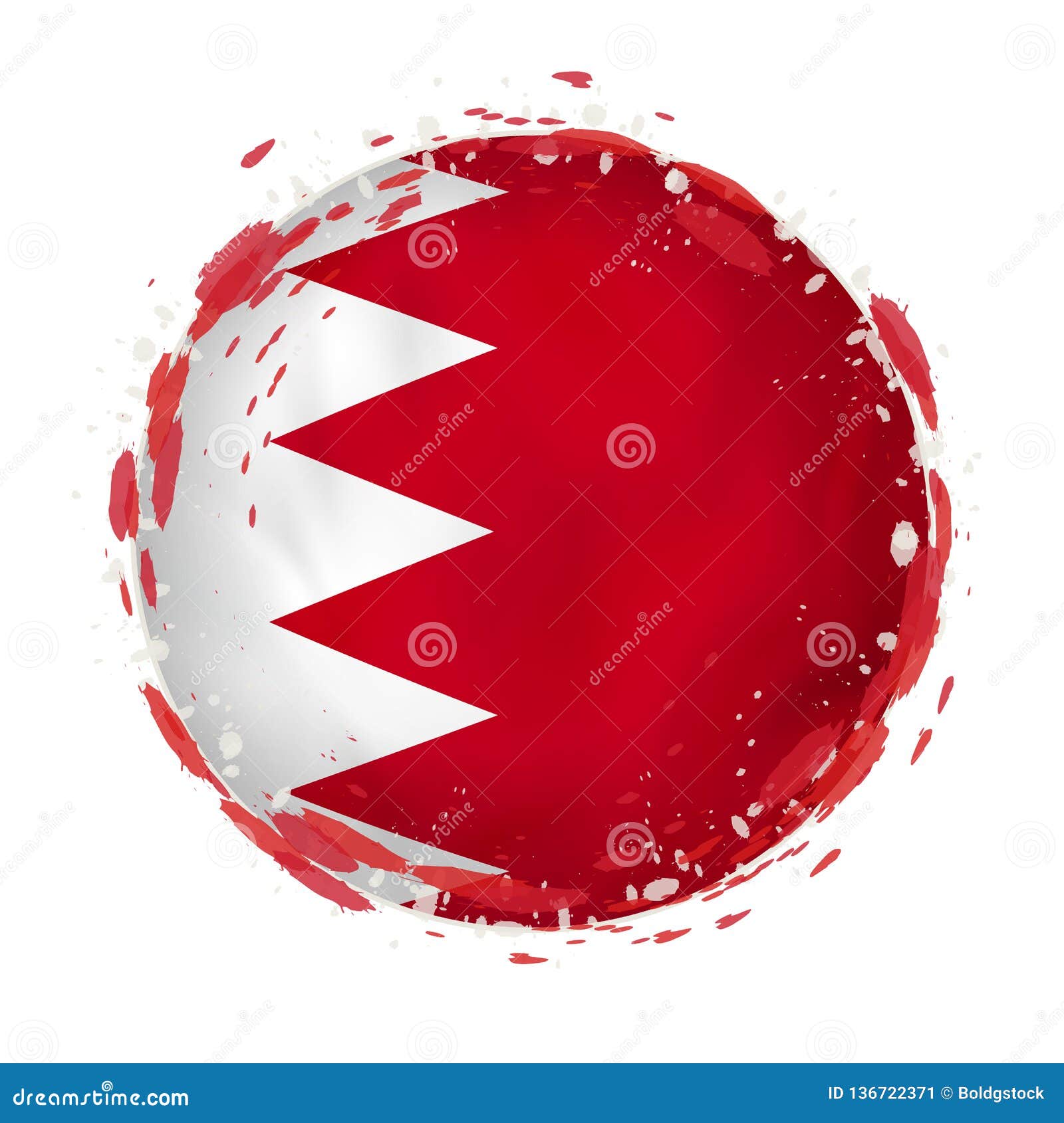 Round Grunge Flag Of Bahrain With Splashes In Flag Color ...