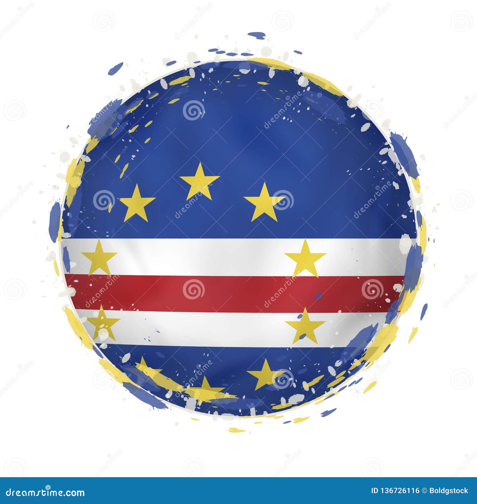 round grunge flag of cape verde with splashes in flag color