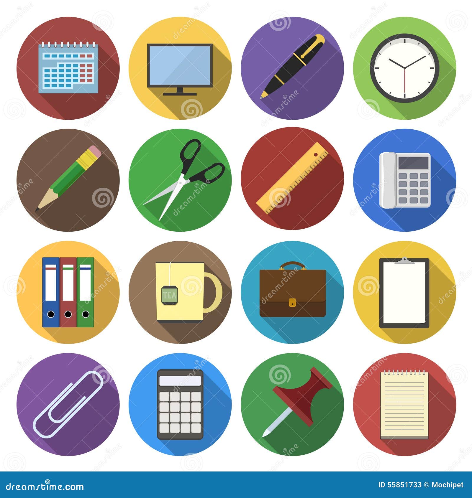 Round Icon Of Office Supplies In Flat Design Stock Vector Round Icon Of Office Supplies In Flat Design Stock Vector