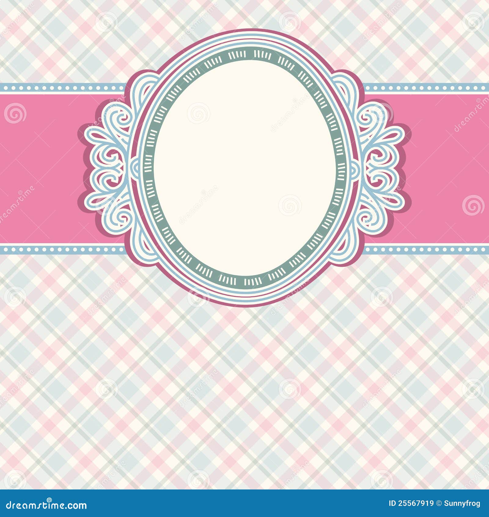 round label on color checked background, 