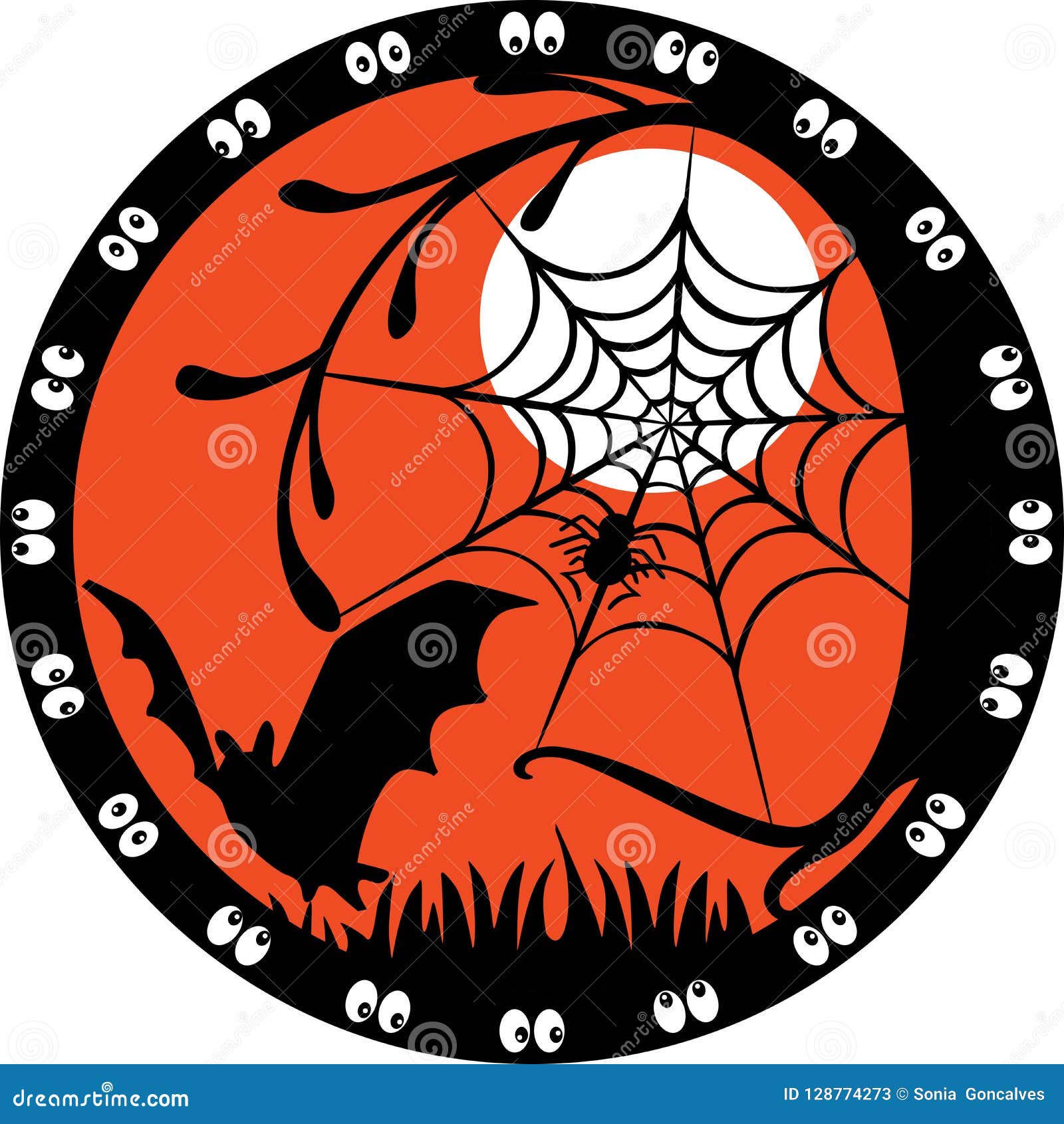 Download Round Label With A Picture Of A Halloween Night Stock ...