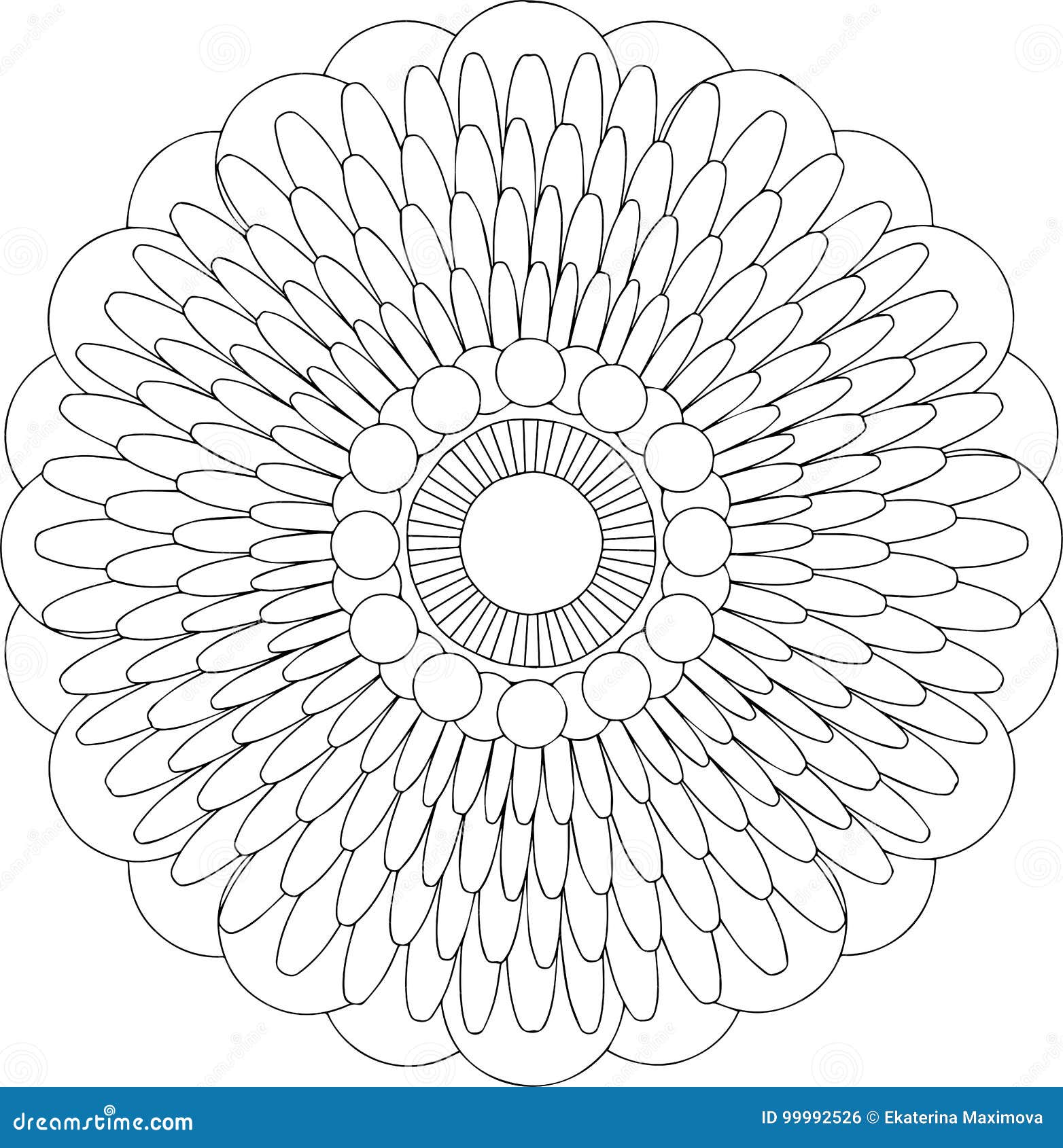 Black and White Online Art. Geometric Round Floral Ornament Stock Vector Illustration of