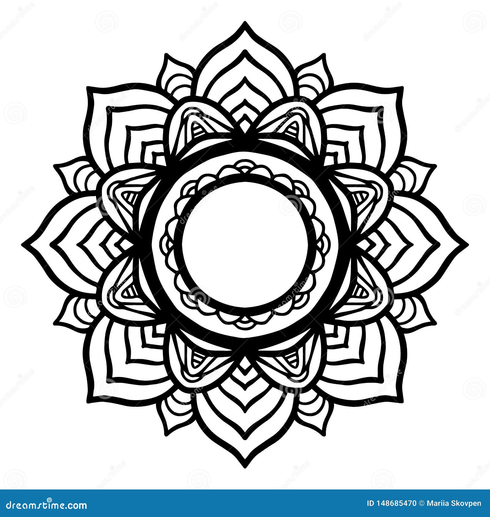 Download Round Black Mandala On White Isolated Background. Vector ...
