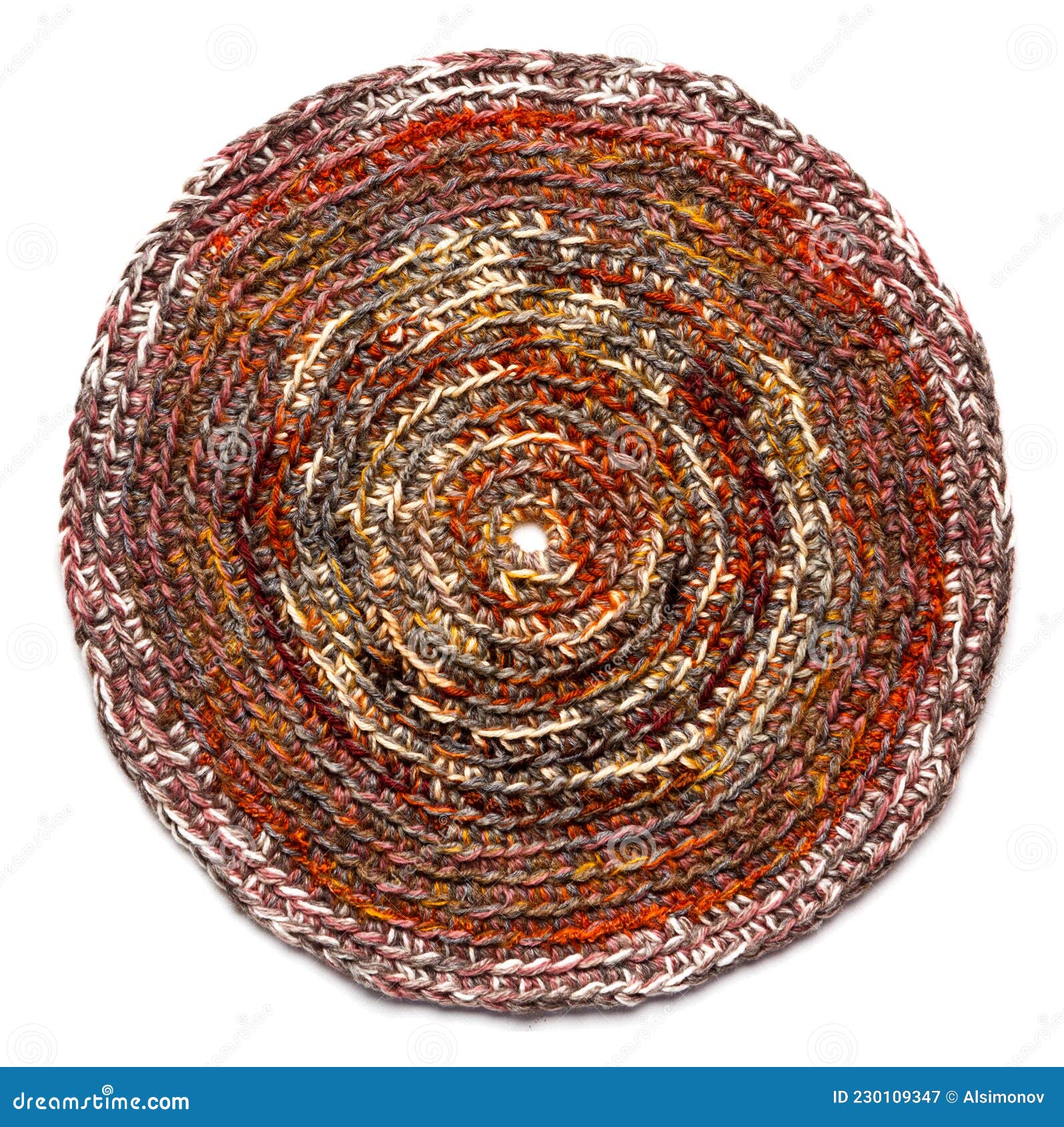 Round Mat of Brown Color Crocheted from Thick Threads. Isolated on a