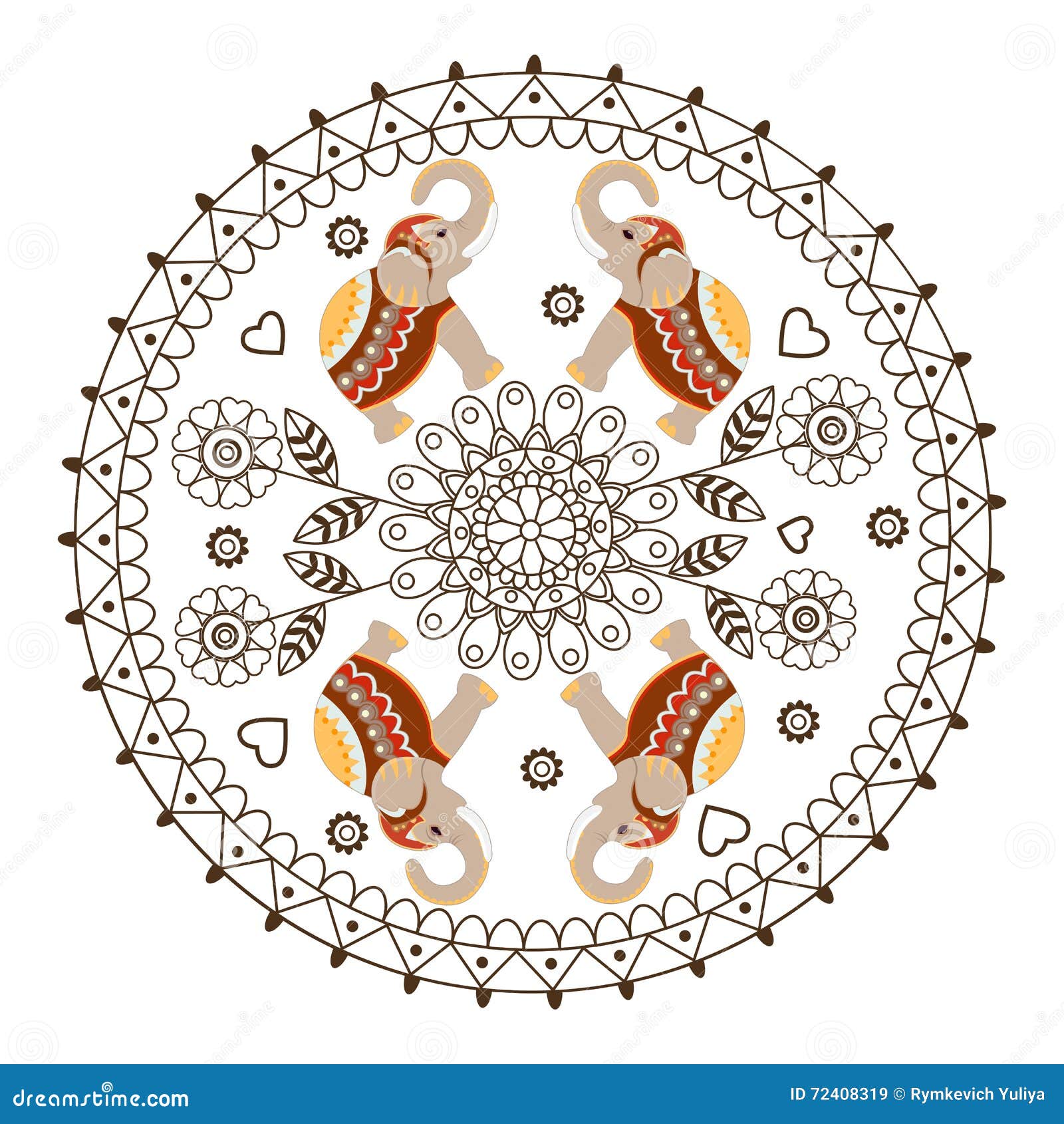 Round Ornament with Mandala and Elephants Stock Vector - Illustration ...