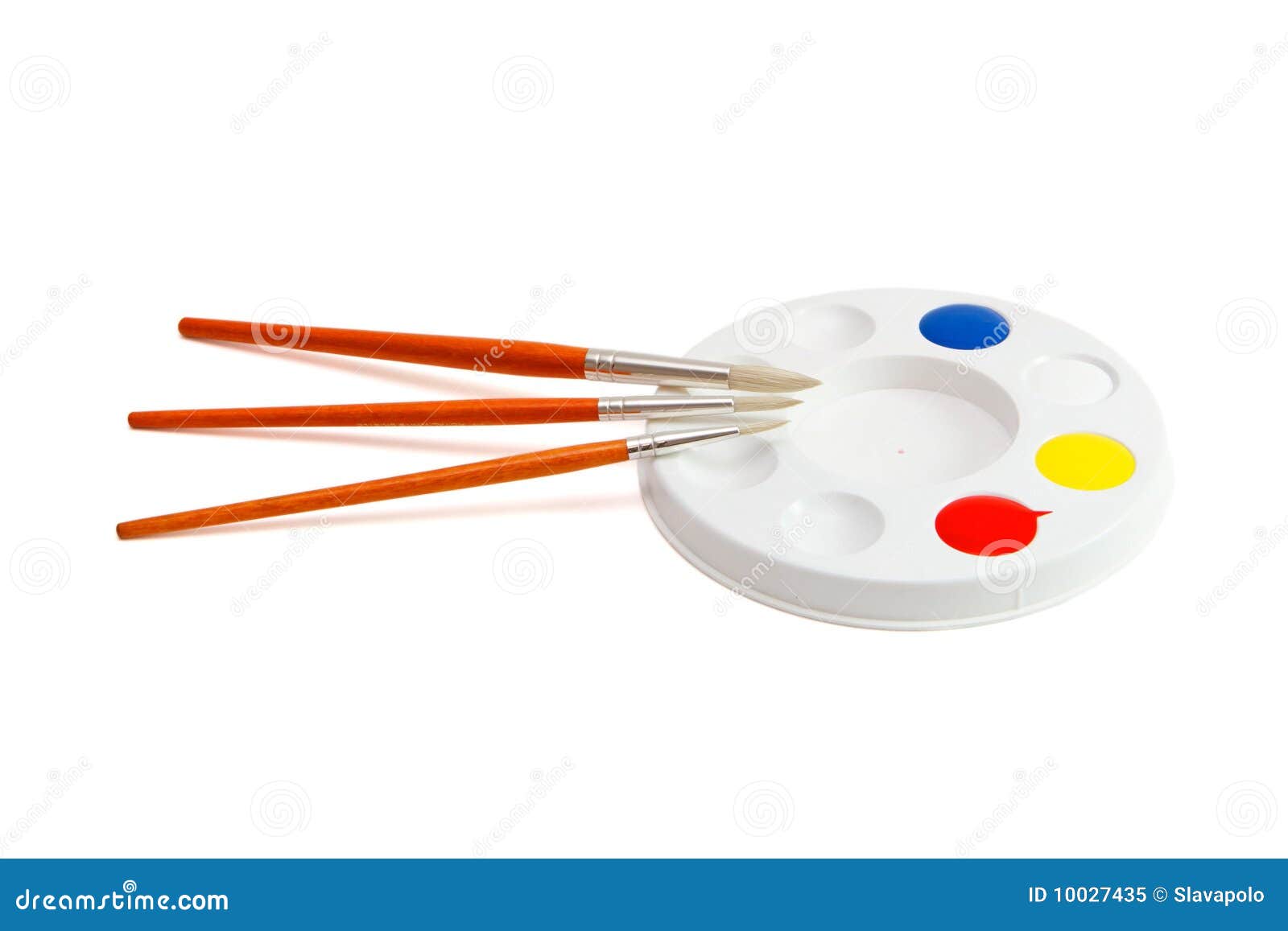 Round Palette with Three Paintbrushes Isolated Stock Image Image of