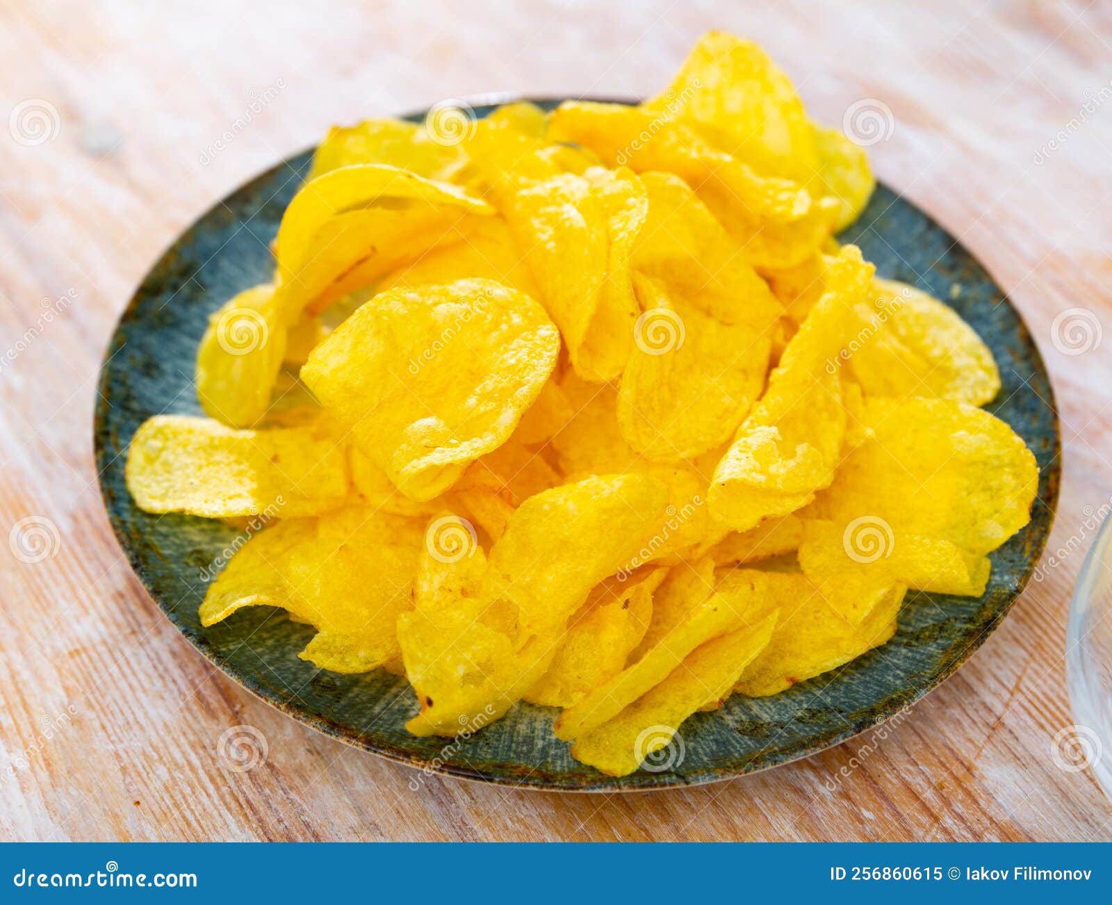 Round Plate of Potato Chips in Restaurant Stock Image Image of fats, unhealthy 256860615