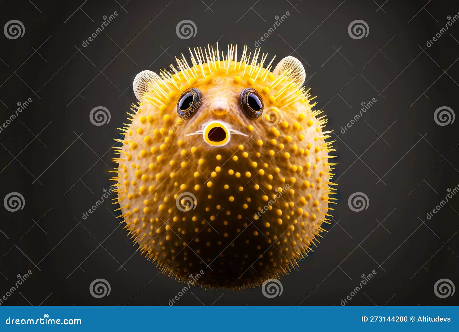 Round Poisonous Puffer Fish with Spikes All Over Body on Dark