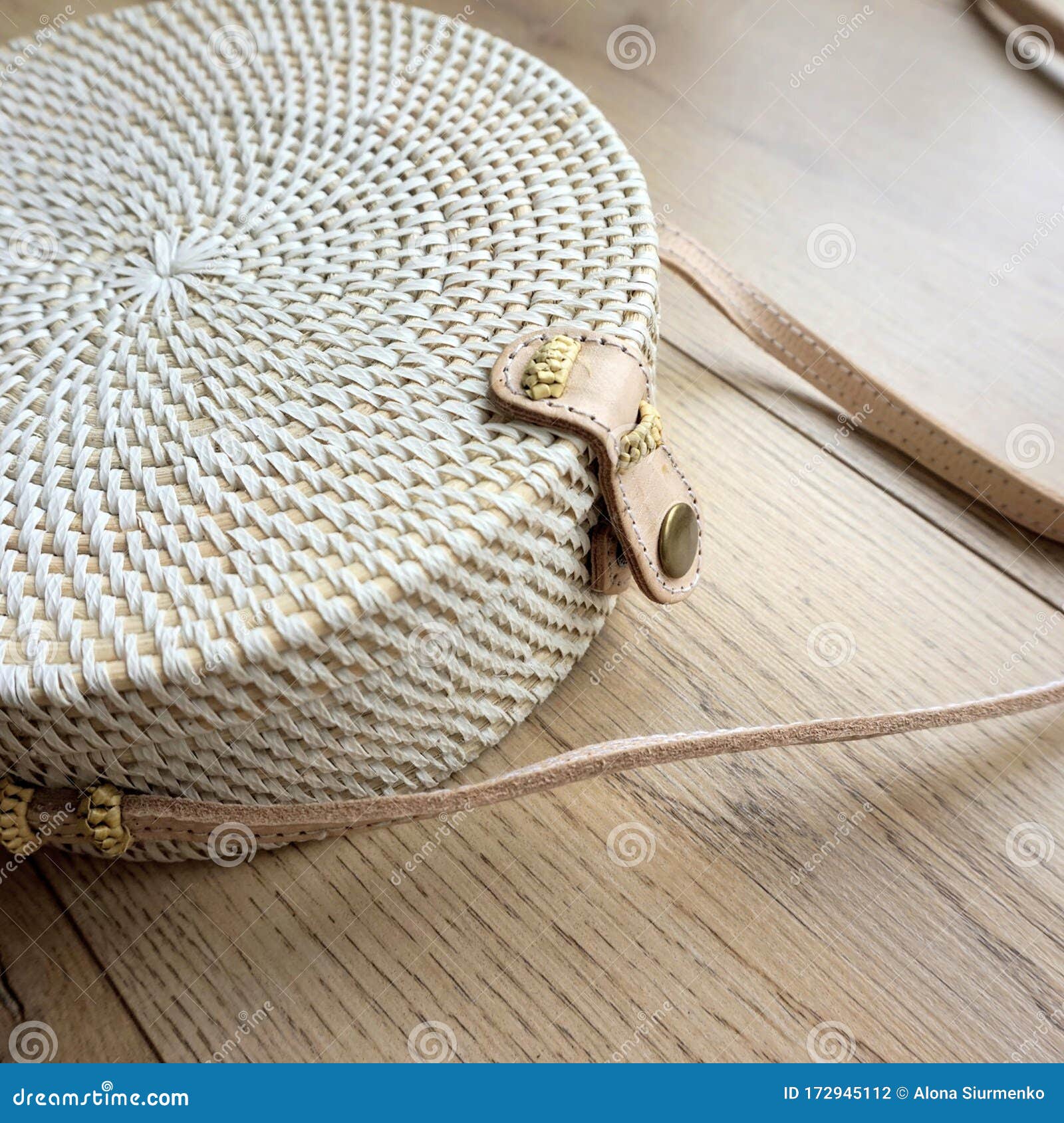 Round Rattan Handbag. White Rattan Bag Stock Photo Image of clothing