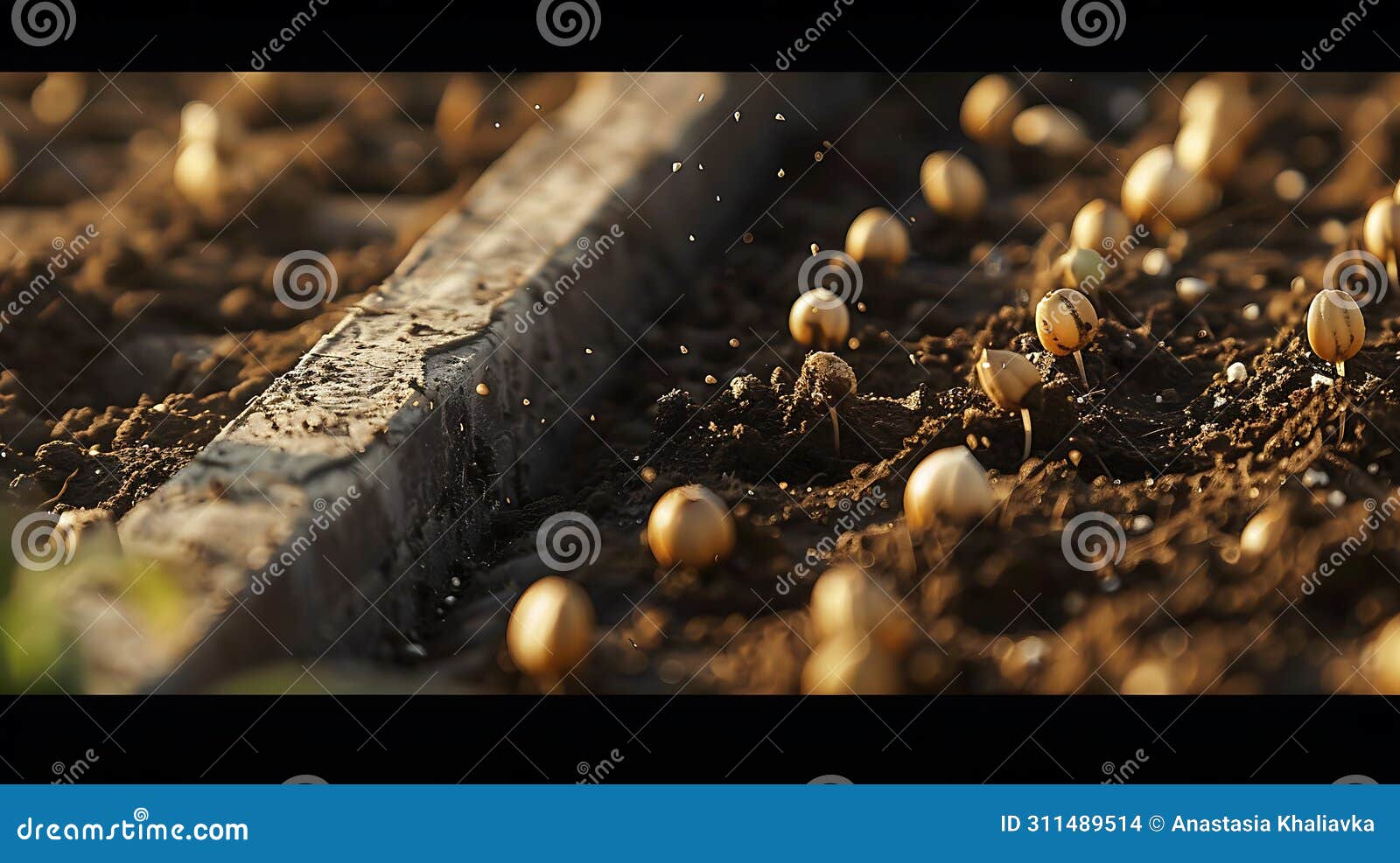 round seeds hardly in the ground. selective focus.