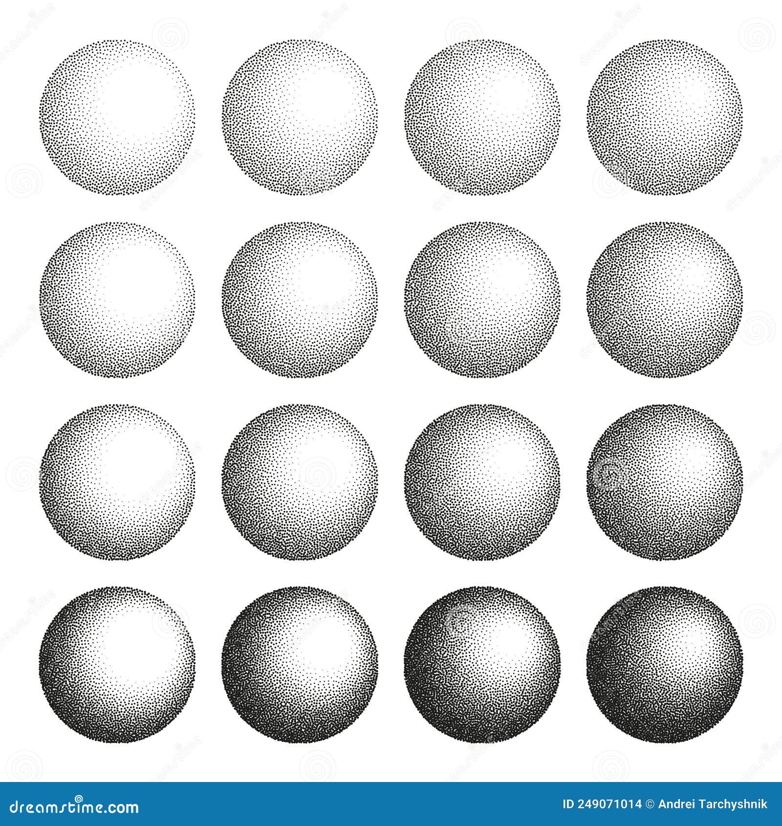 Round Shaped Dotted Objects, Stipple Elements. Fading Gradient. Stippling,  Dotwork Drawing, Shading Using Dots Stock Vector - Illustration of  abstract, white: 249071014