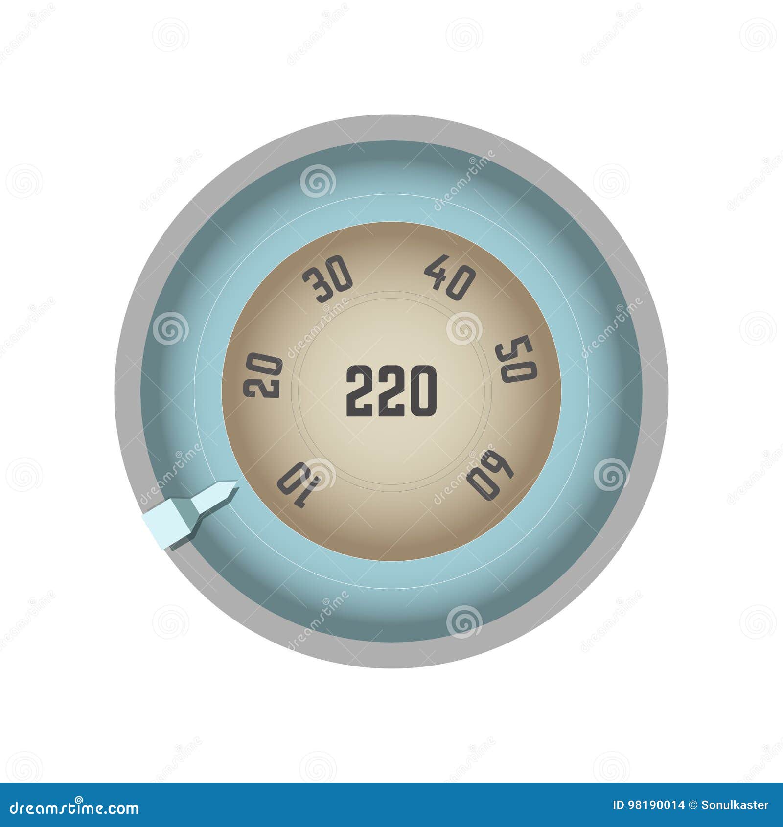 Round Speedometer with Pointer that Moves and Shows Number Stock Vector