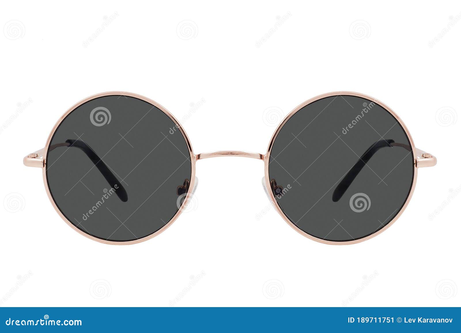 Sunglasses with a Gold Frame and Black Lenses Isolated on White