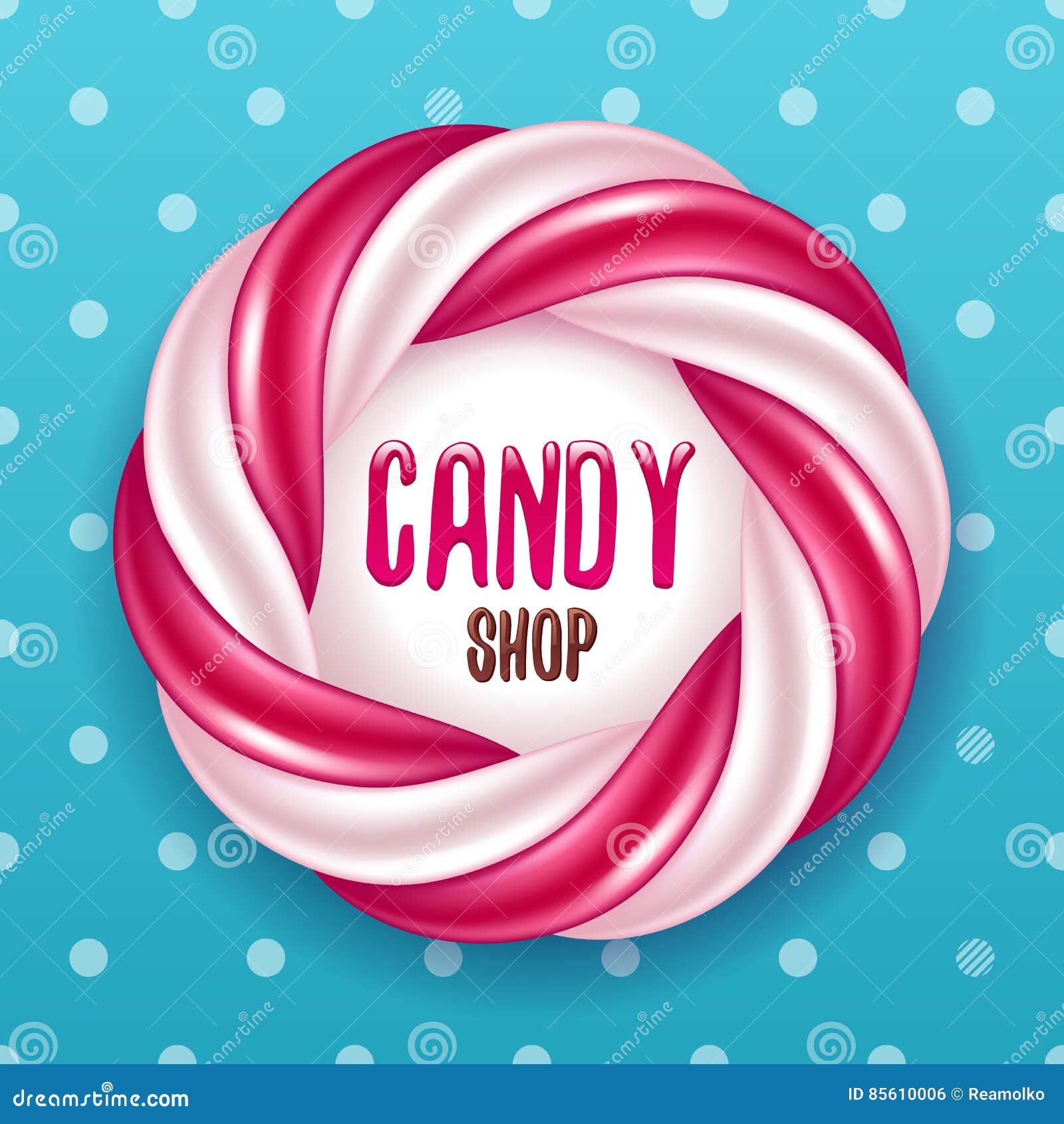 Round Swirl Candy Cane and Polka Dot Background. Hard Candy Frame ...