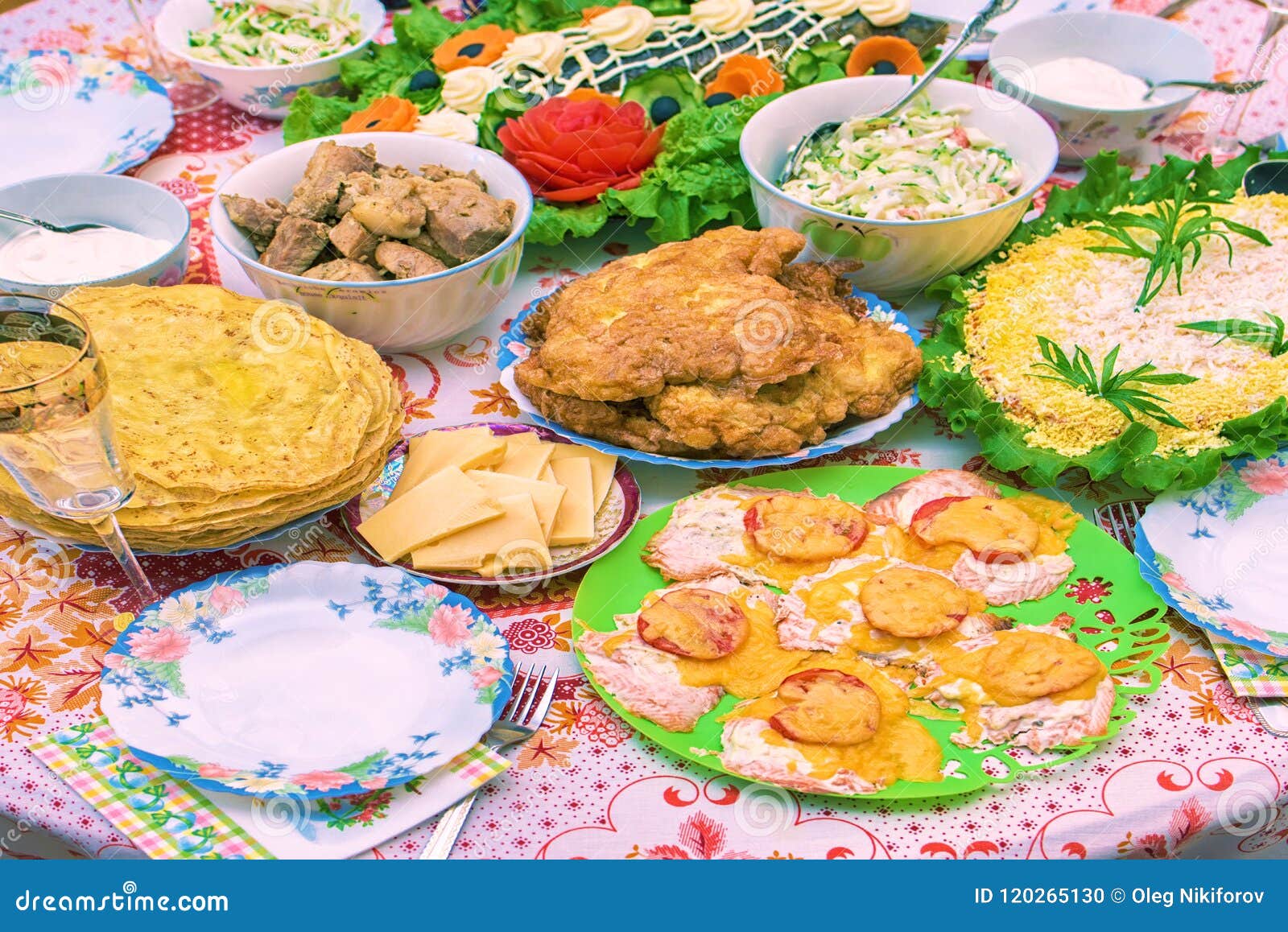 Meal on the round table stock photo. Image of meal, table 120265130