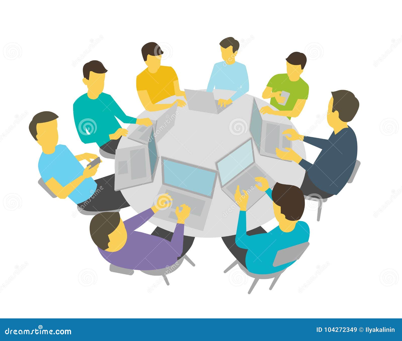 Round Table Talks Group Of People Students Team Having Meeting Conference White Background Stock Illustration Vector Stock Vector Illustration Of College