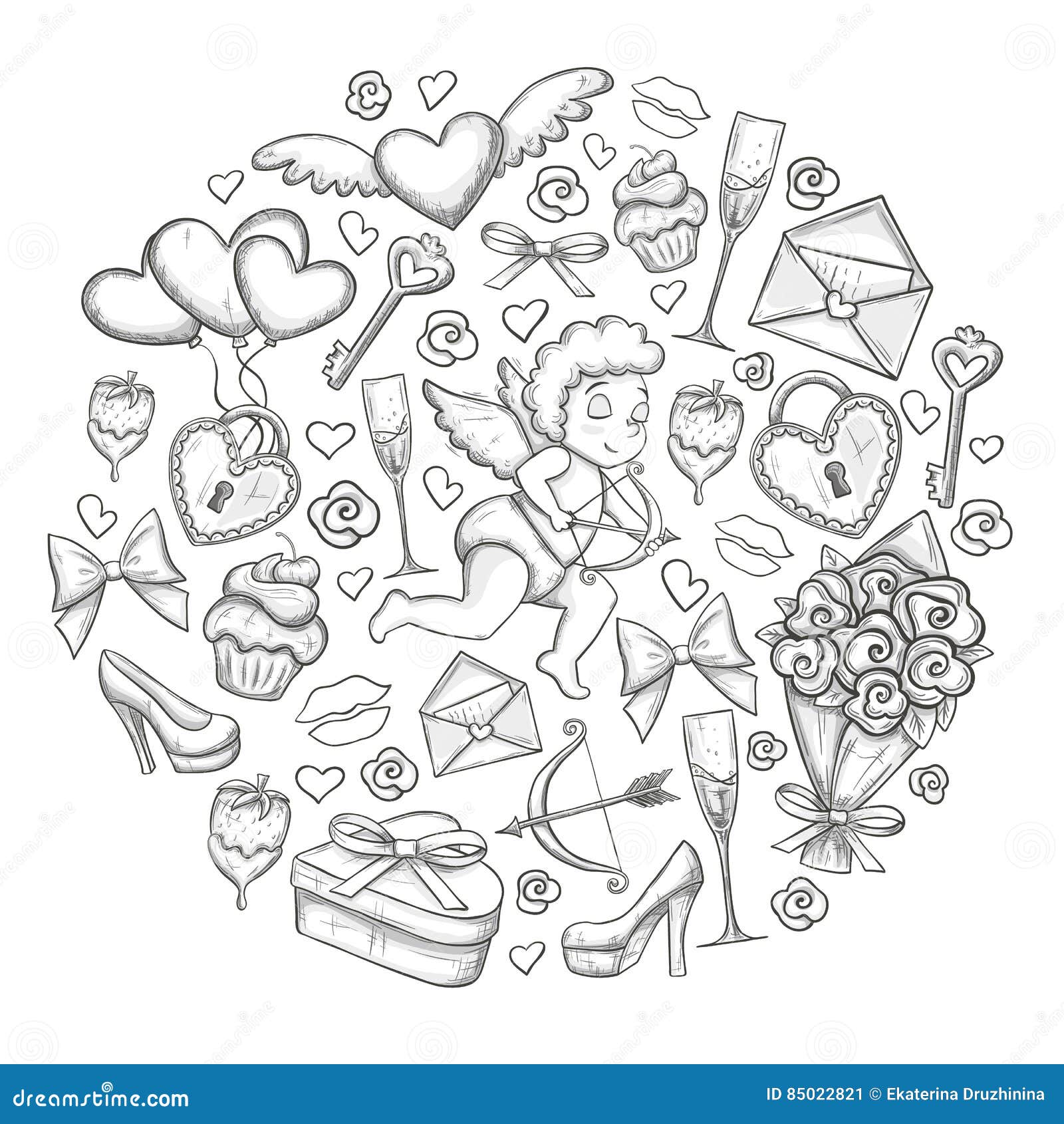 Hand drawn set by children, Vector love illustration, one line drawing,  gifts for valentines day #1 Jigsaw Puzzle