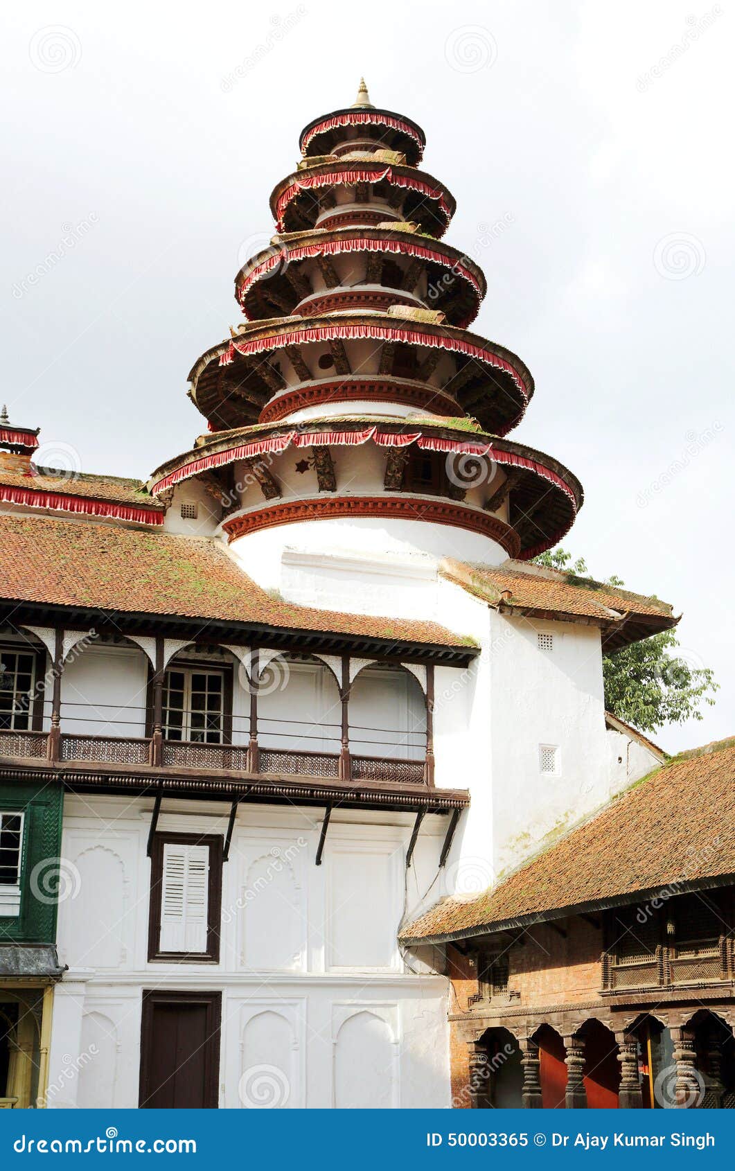 round tower at the corner in nasal chowk courtyard of hanuman dhoka durbar square