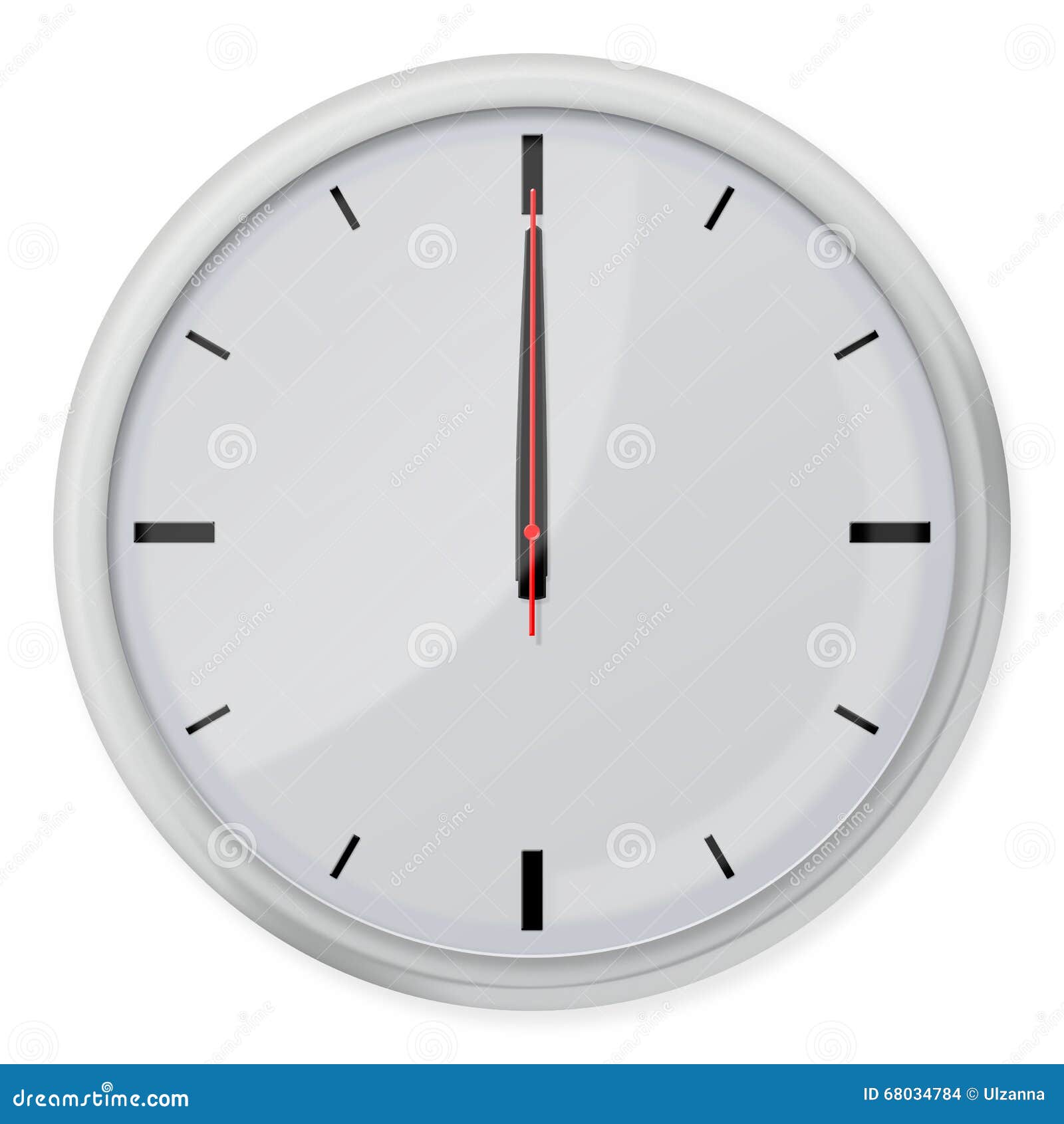 Round Wall Clock with Shadows Isolated on White Background. Stock