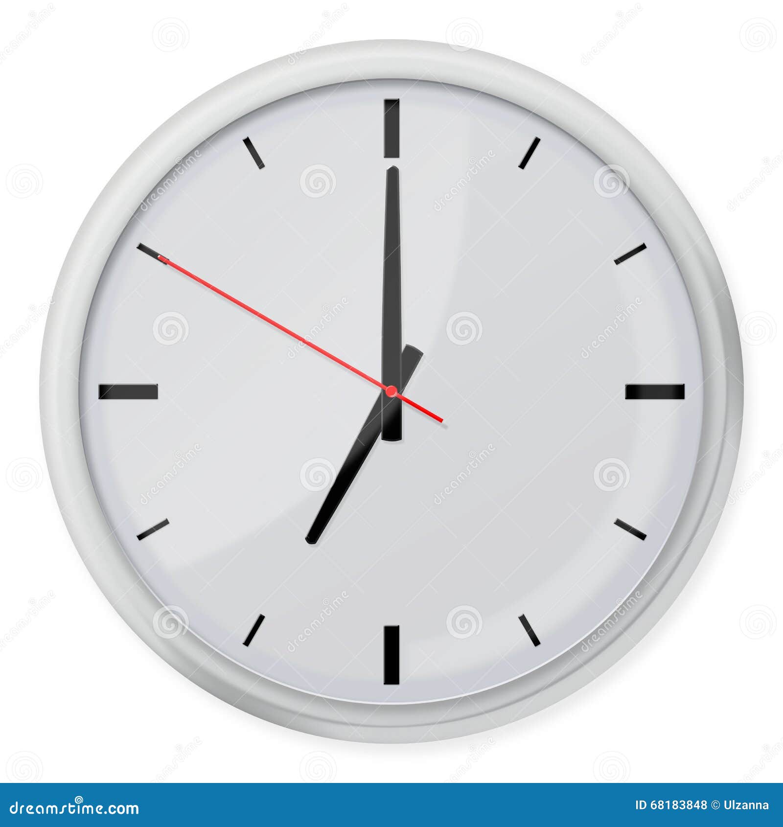 Round Wall Clock with Shadows Isolated on White Background. Stock