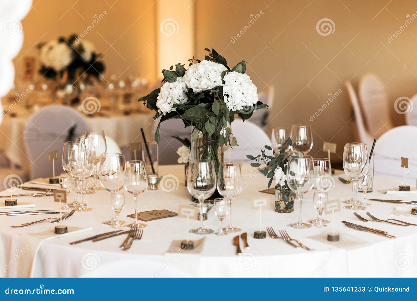 Round Wedding Table Set Stock Image Image Of Decor 135641253