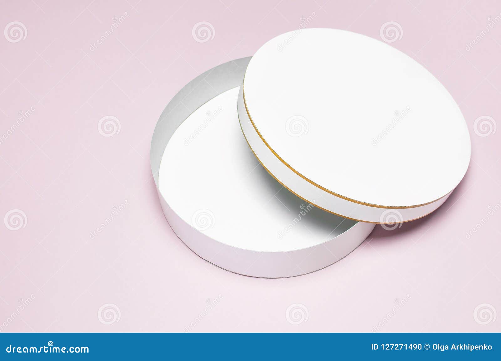 Download Round White Cardboard Blank Box Top View Flat Lay Mock Up On Pink Background Packaging Design An Empty Box For Shopping Stock Photo Image Of Food Delivery 127271490