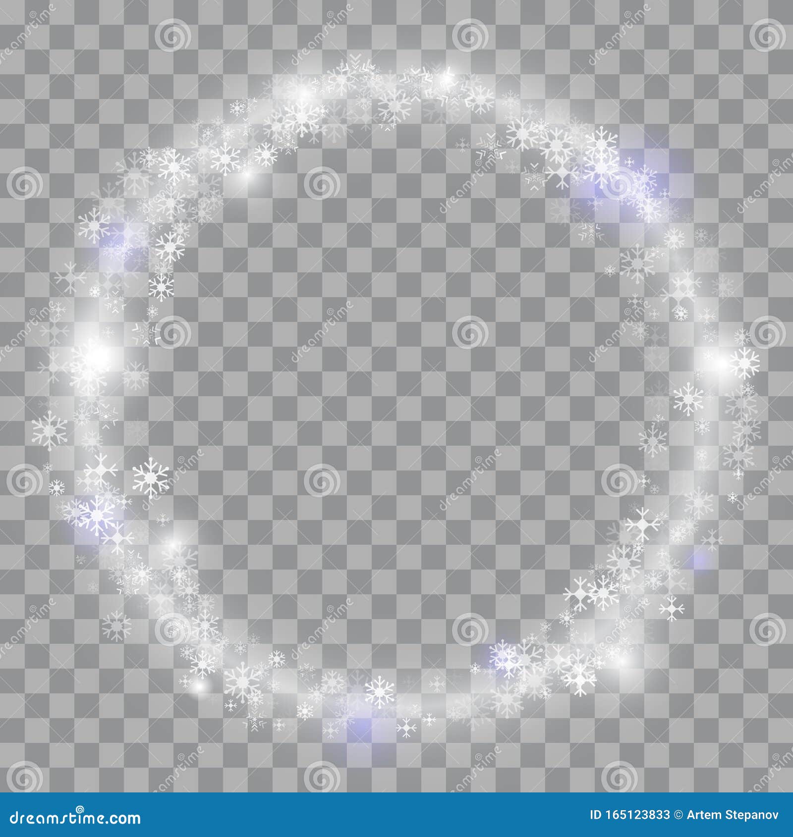 Round Winter Snow Frame Border with Stars, Sparkles and Snowflakes