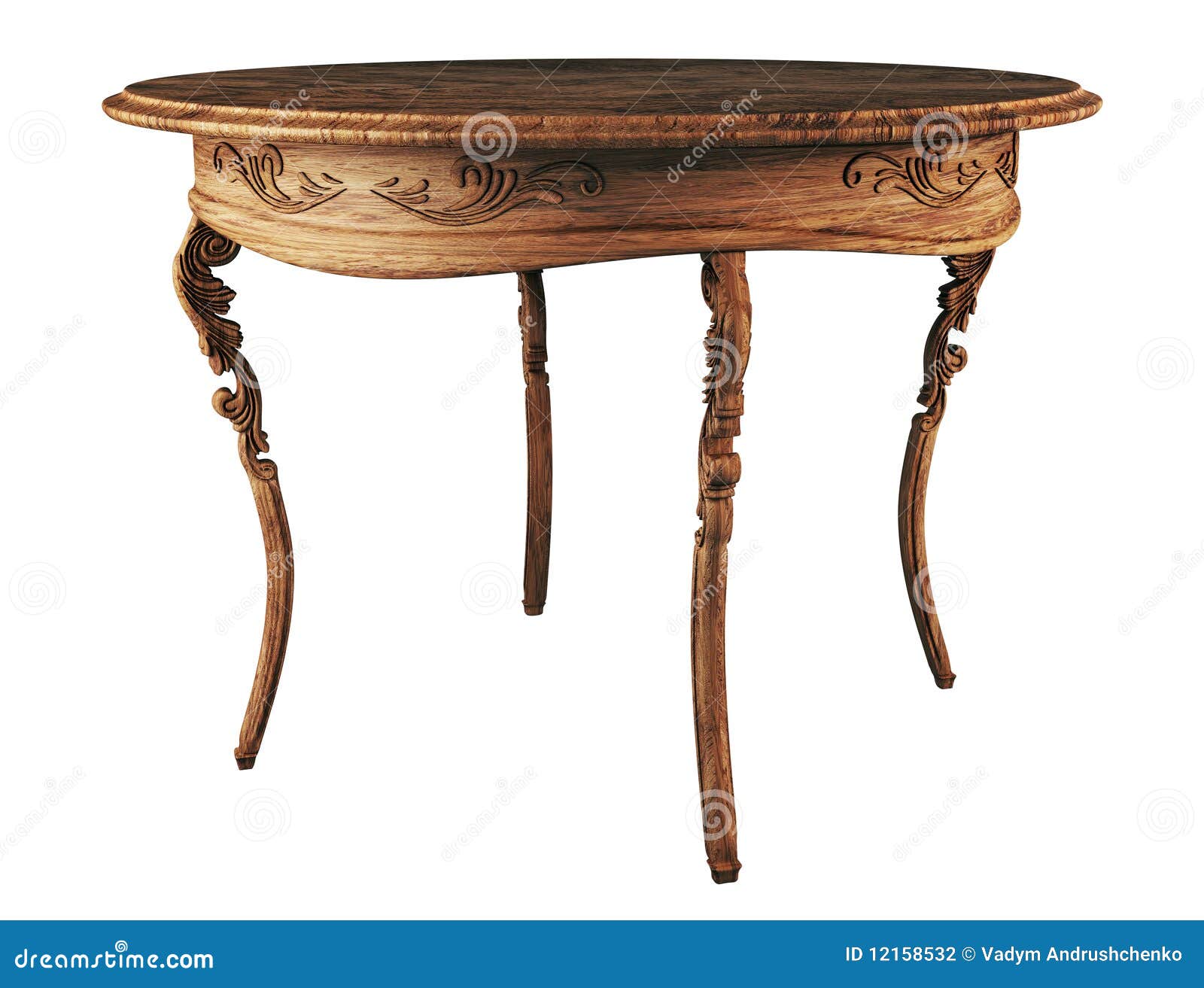 Round Wooden Antique Table 3d Stock Photography - Image: 12158532