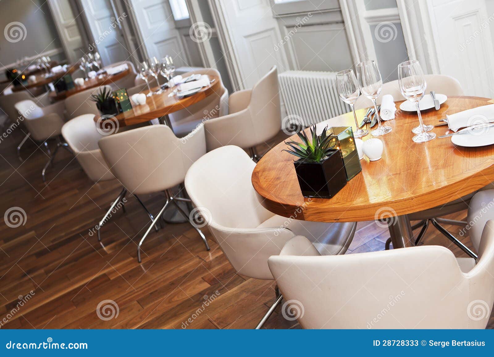 Round Wooden Table in Restaurant Stock Image Image of crystal