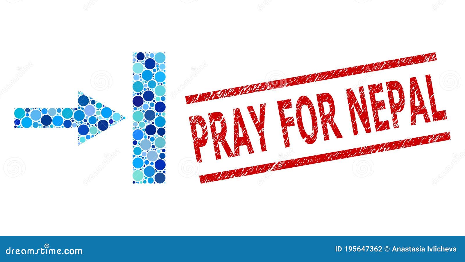 scratched pray for nepal watermark and move right mosaic of rounded dots