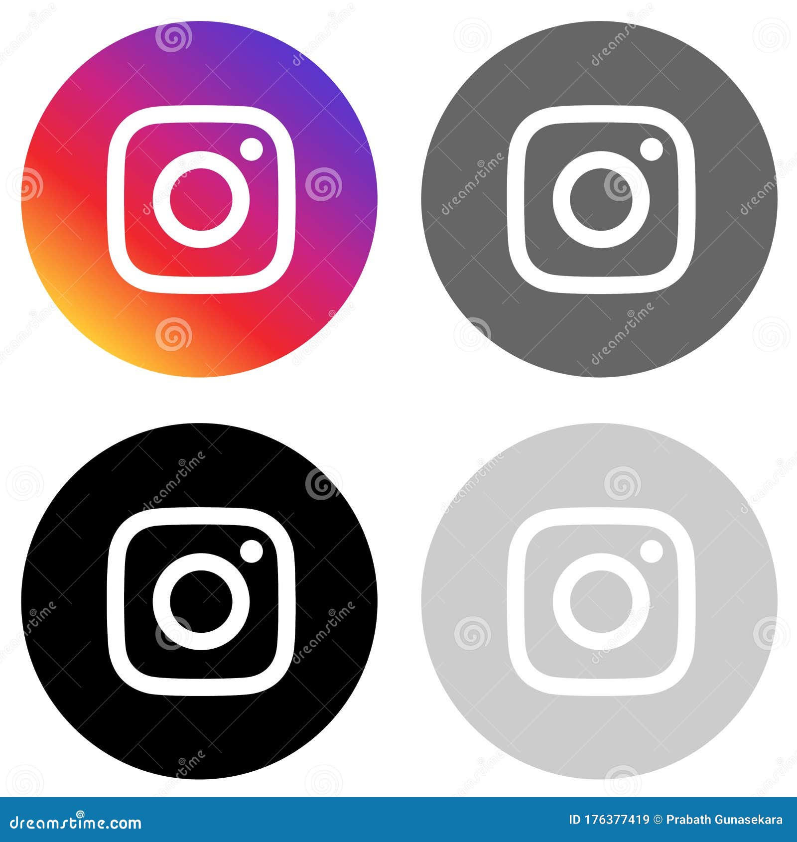 Biểu tượng Instagram tròn trong bốn màu sắc: \