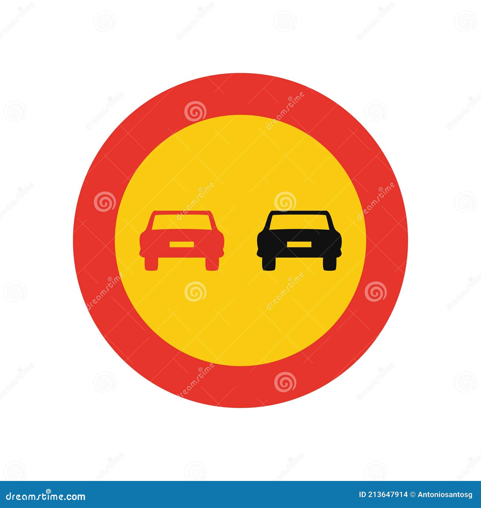 rounded traffic signal in yellow and red,  on white background. temporary overtaking prohibited