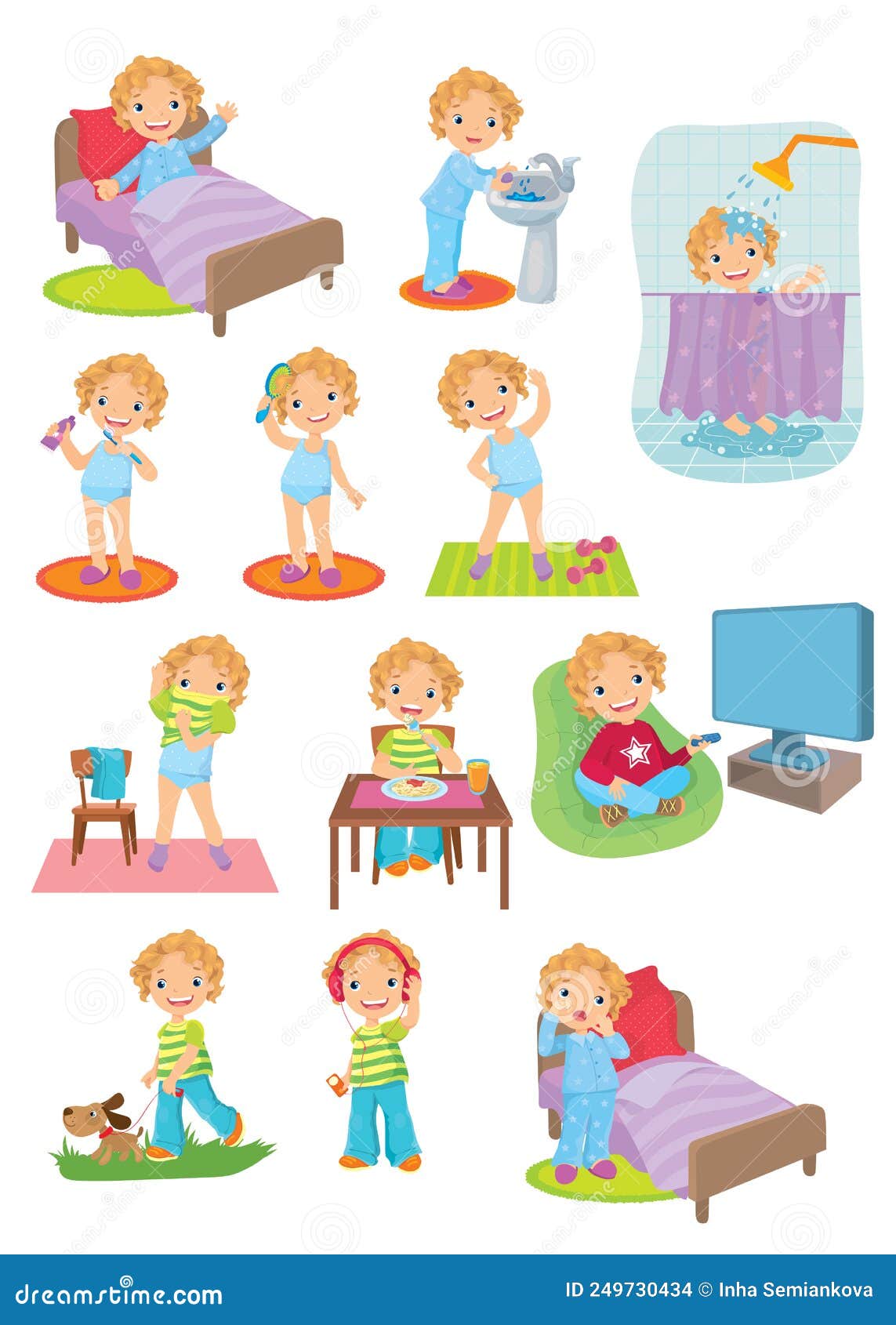 Daily Routine Child from Morning To Evening Stock Vector - Illustration of  cartoon, activities: 249730434, image size:1143x1690