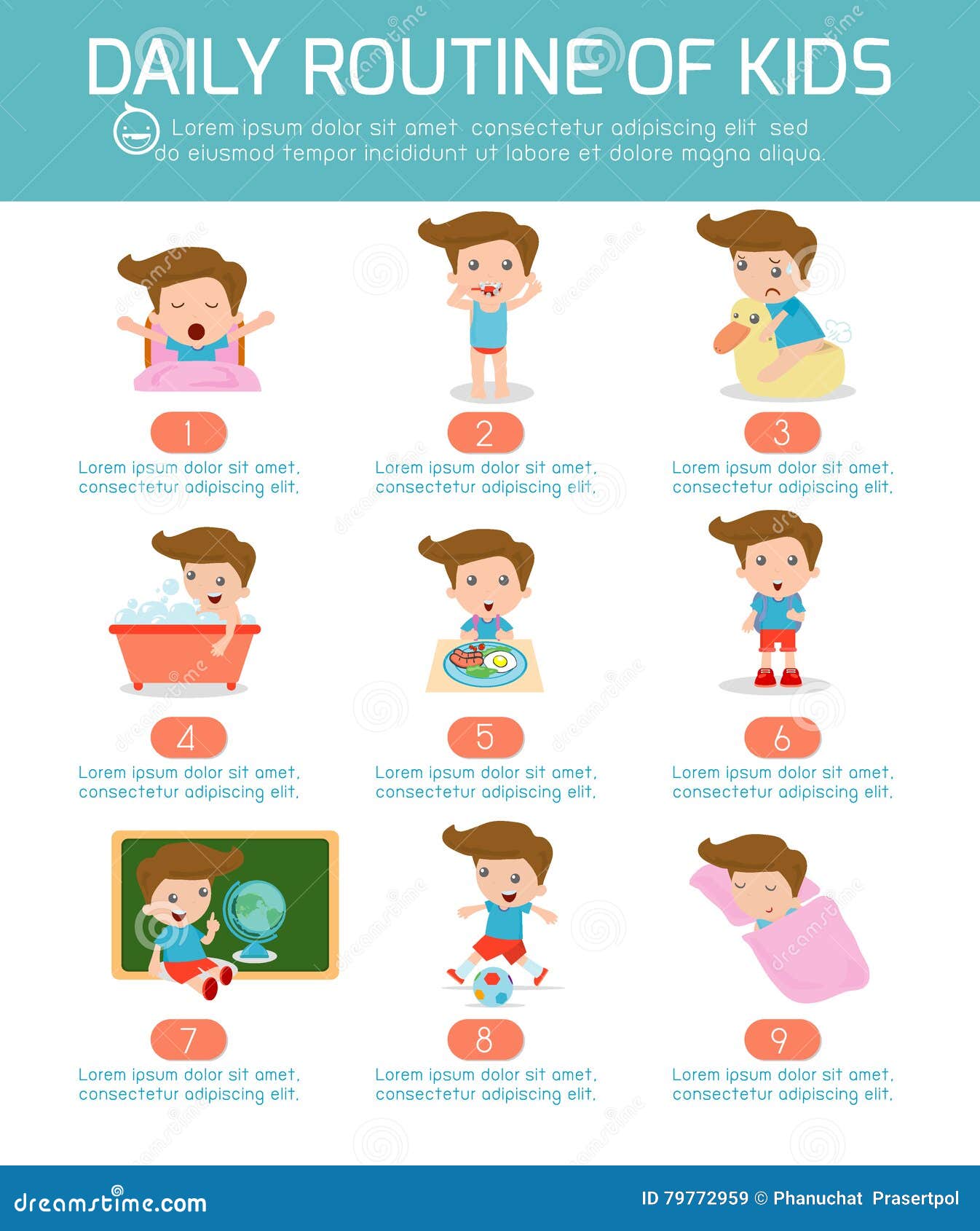 Daily Routine of Happy Kids. Infographic Element Stock Vector ...