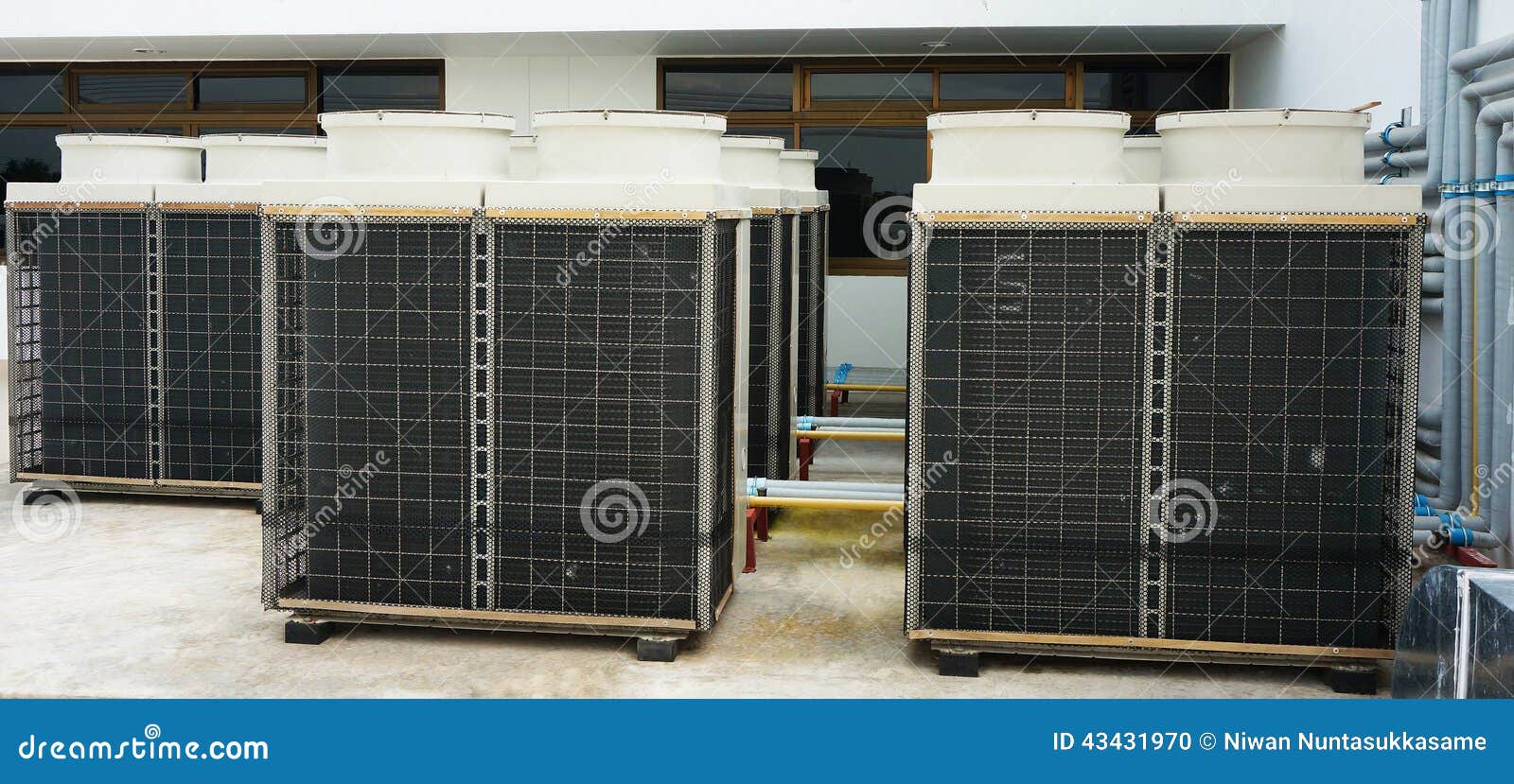 Row of Air Conditioning Units on Rooftop Stock Photo Image of