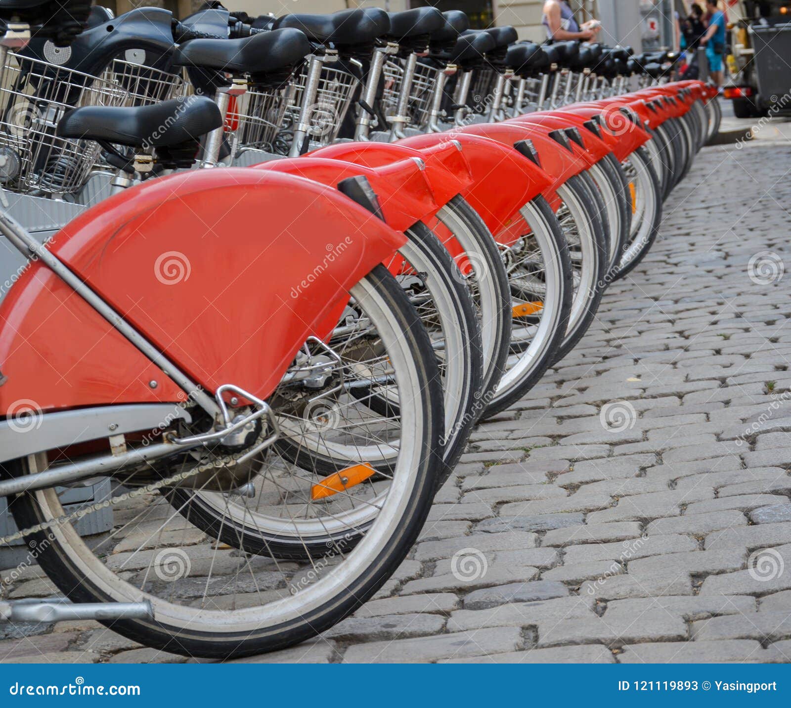Row of bicycles for rent. stock image. Image of bicycle 121119893