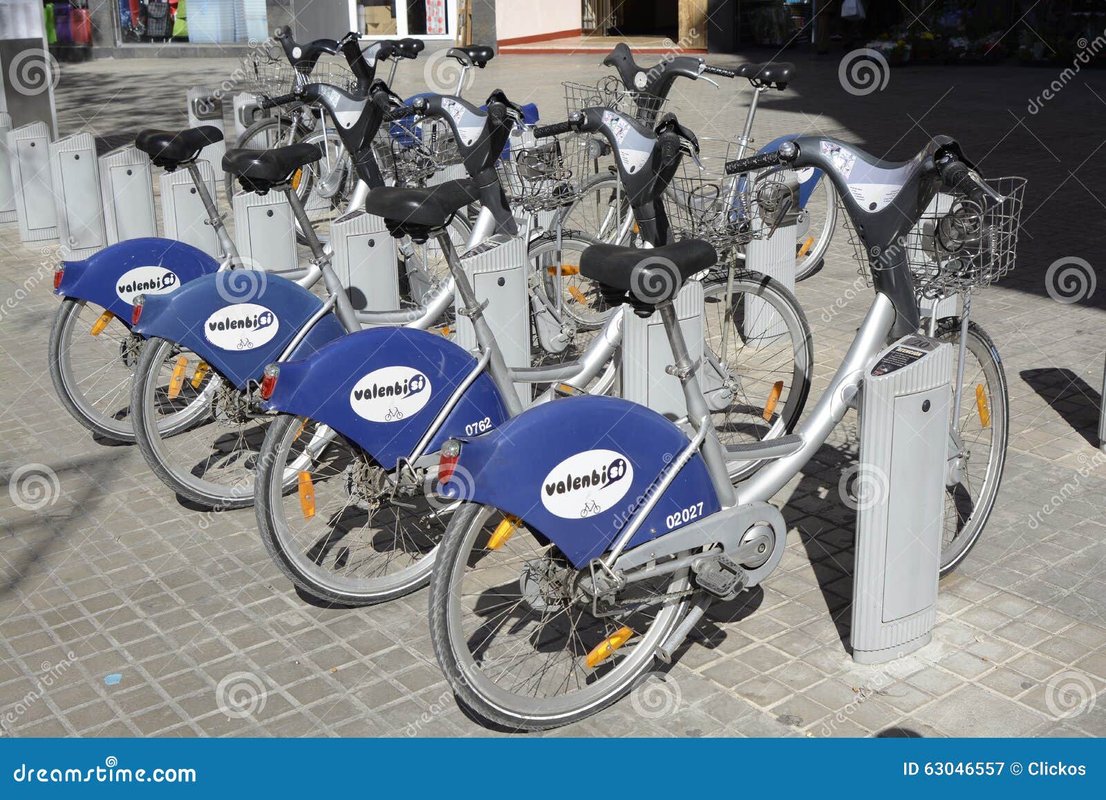 Row of Bikes for Hire in Valencia, Spain Editorial Photography Image