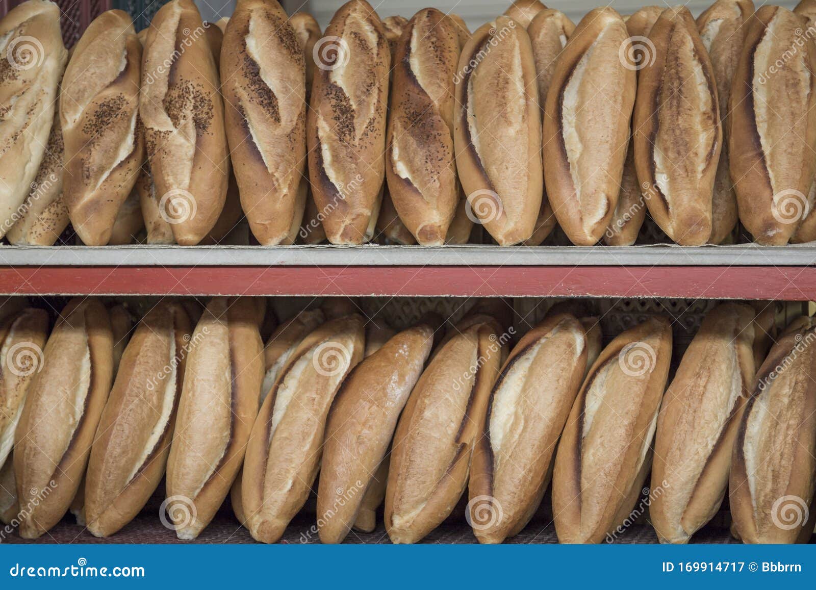 Row of Breads on Shelves in a Bakery Stock Image Image of shop