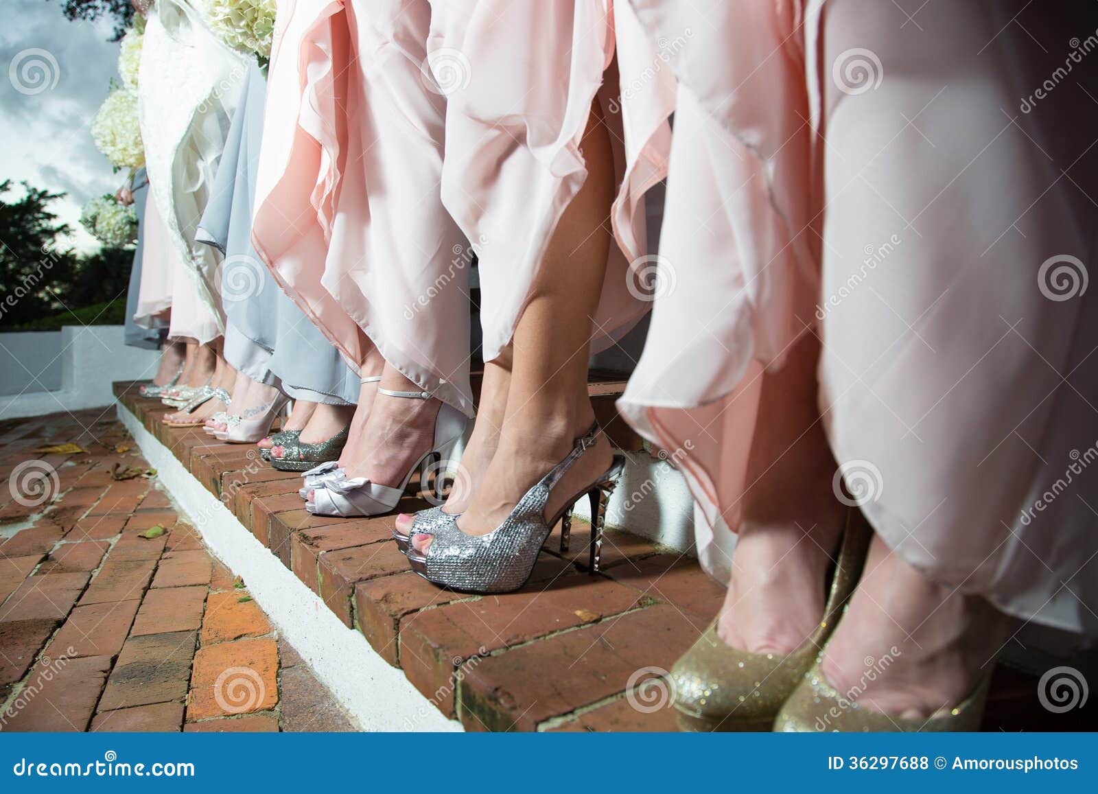 row of bridesmaids in dresses